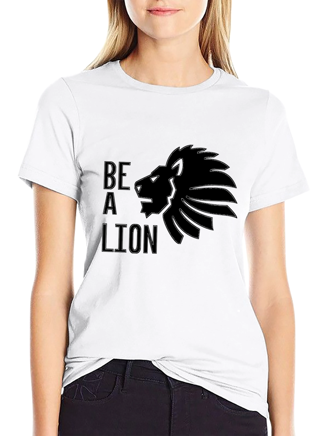 Black Be A Lion Graphic Tee - Black Cotton T-Shirt view 9