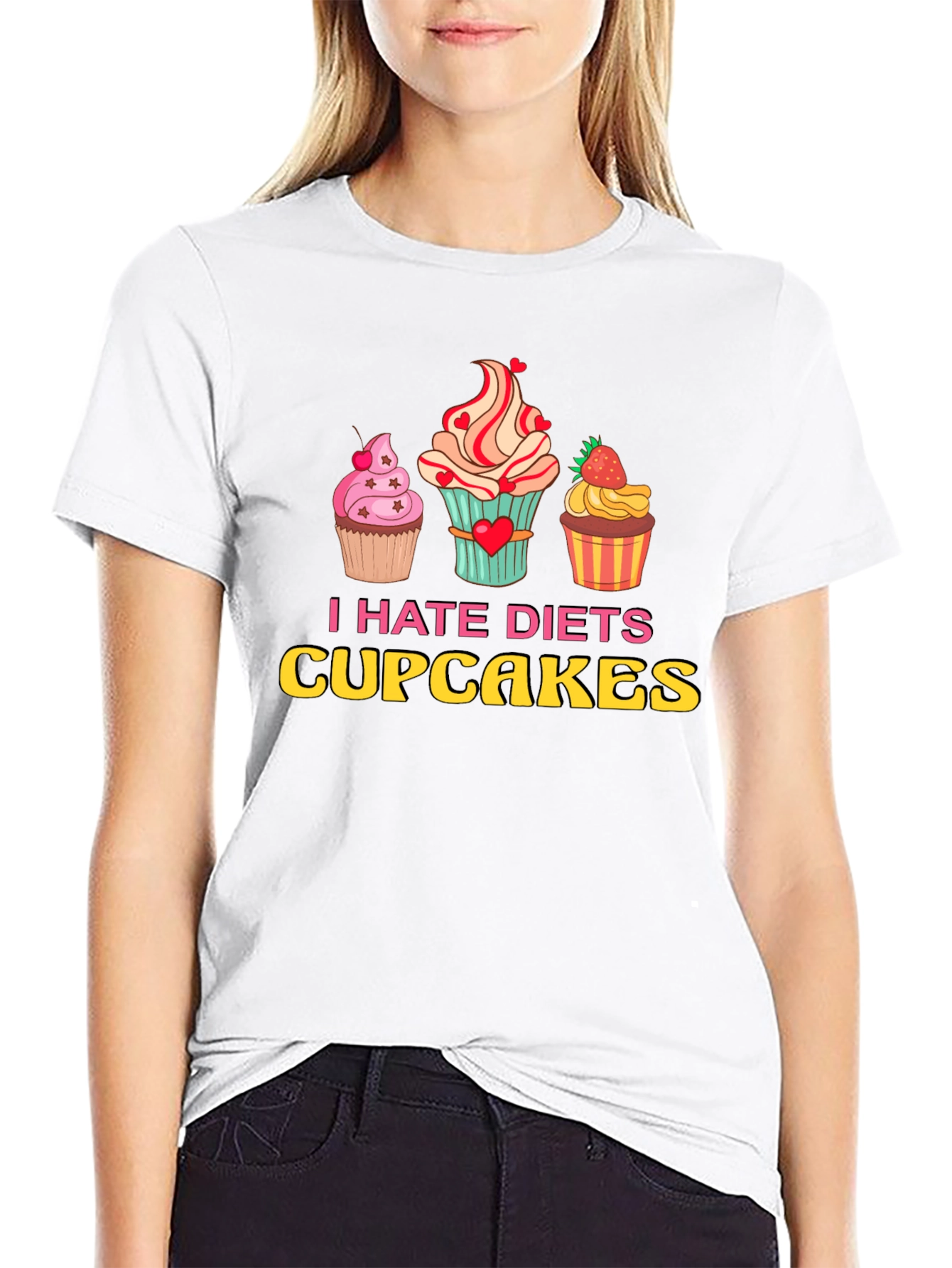 Black I Hate Diets Cupcakes T-Shirt - Funny Foodie Tee view 9