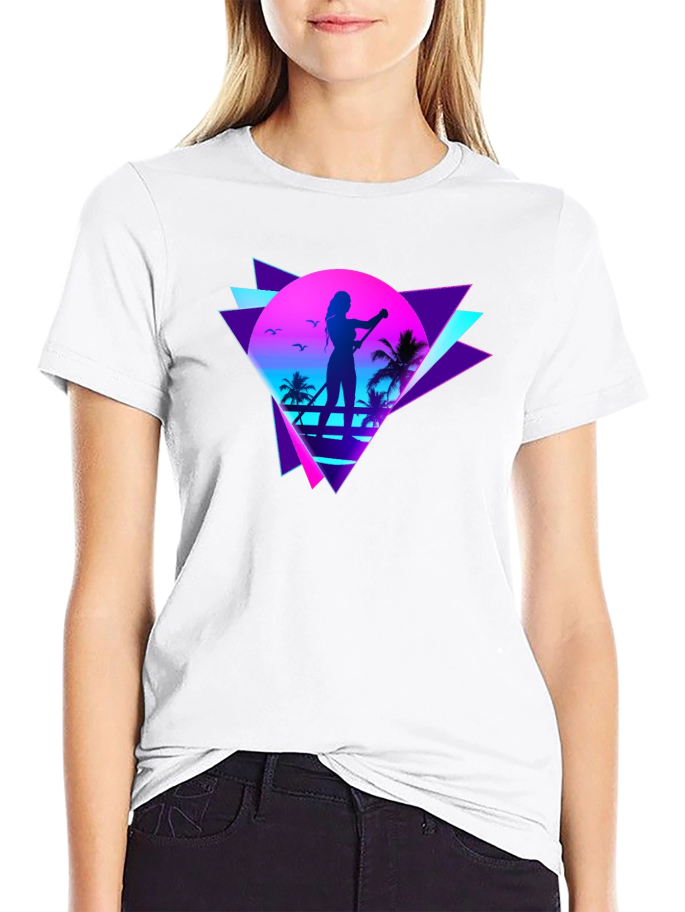 Black Retro Wave Paddleboarder Graphic Tee view 9