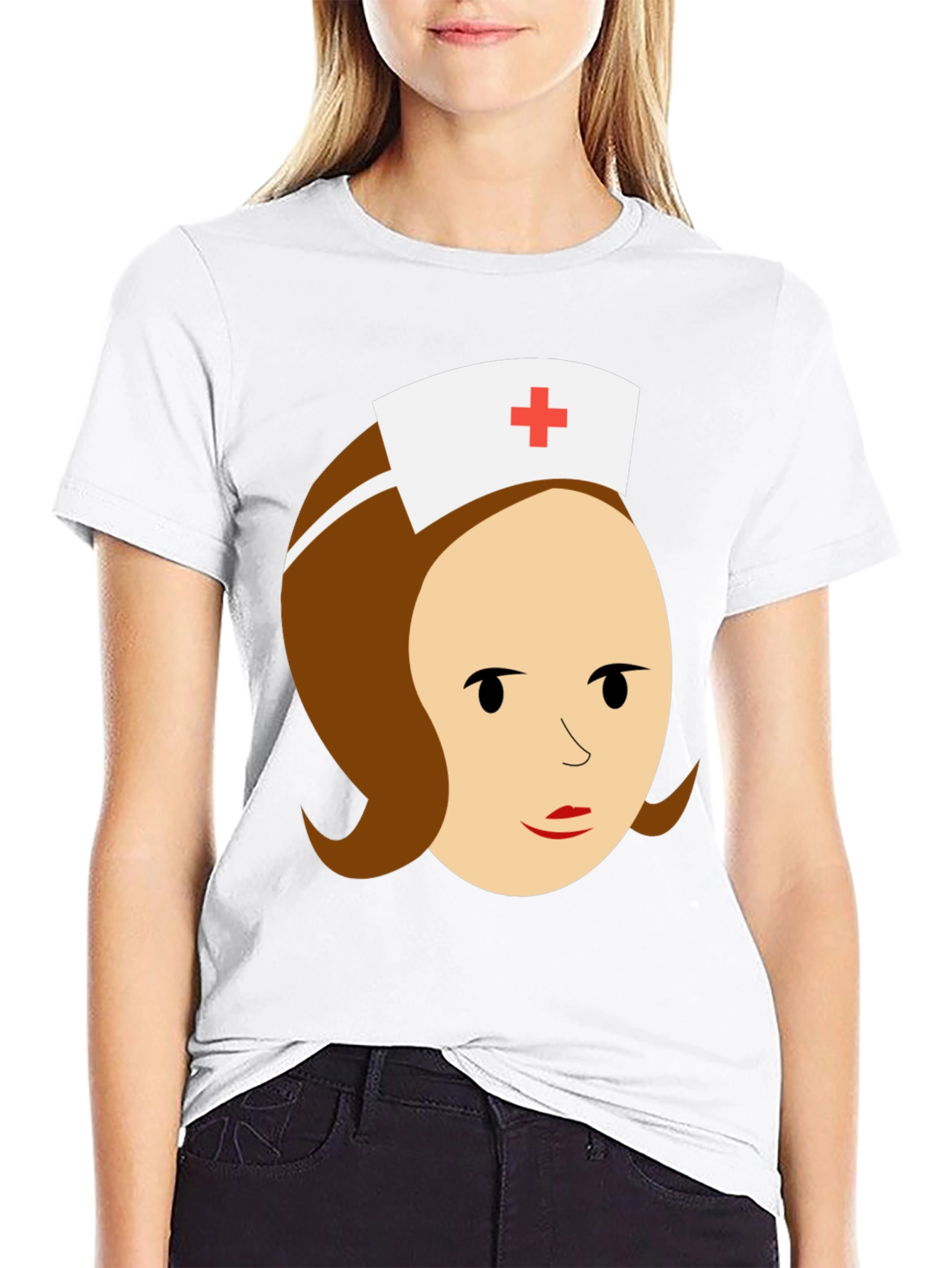 Black Cartoon Nurse Graphic Tee - Black Cotton T-Shirt view 9