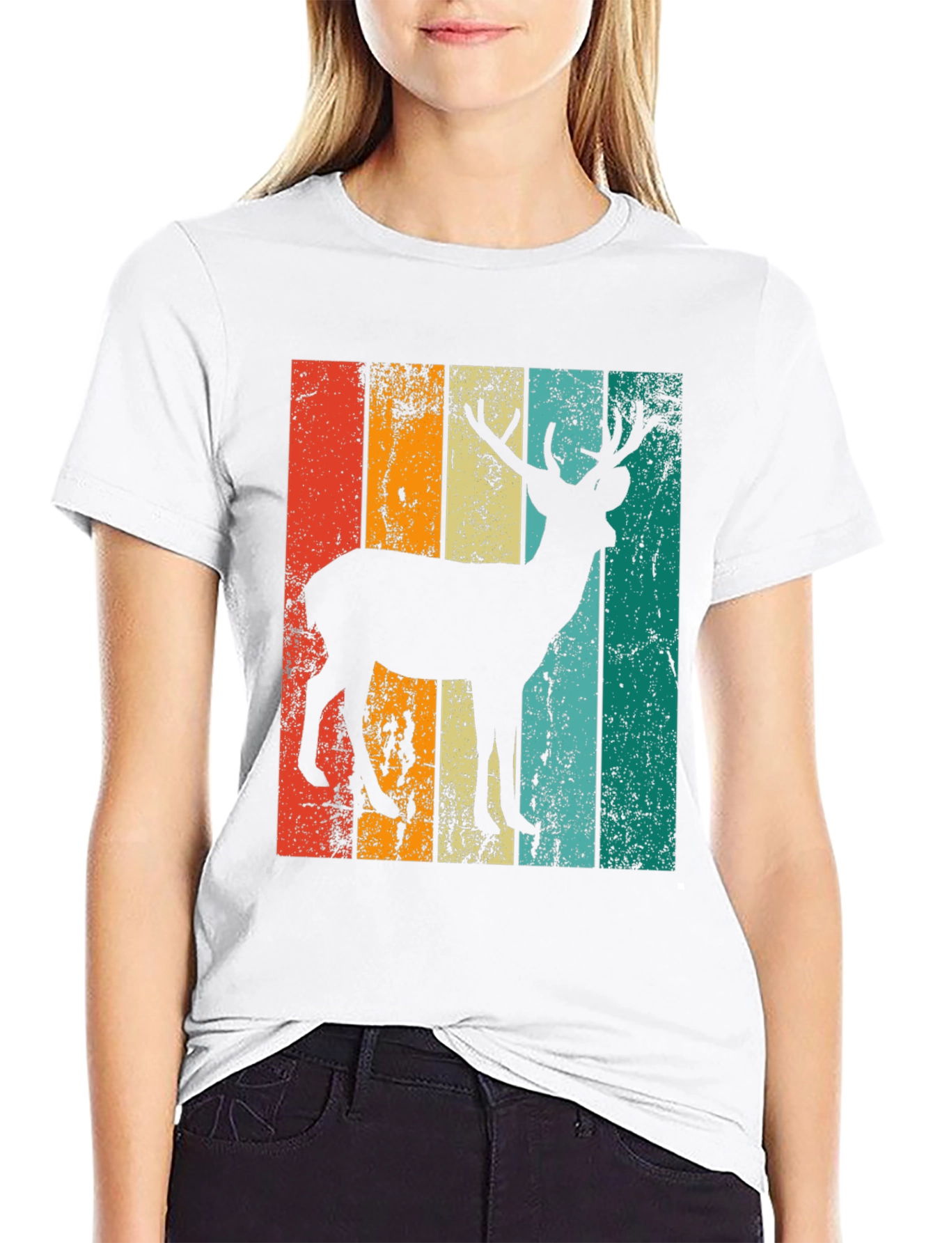 Black Retro Deer Graphic Print Tee - Black view 9
