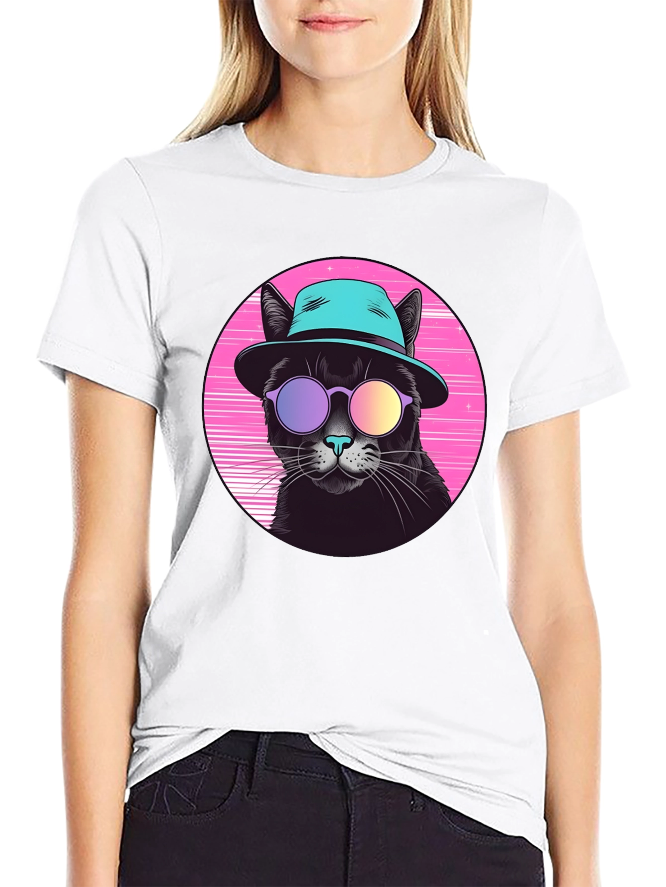 Black Cool Cat Retro T-Shirt view 9