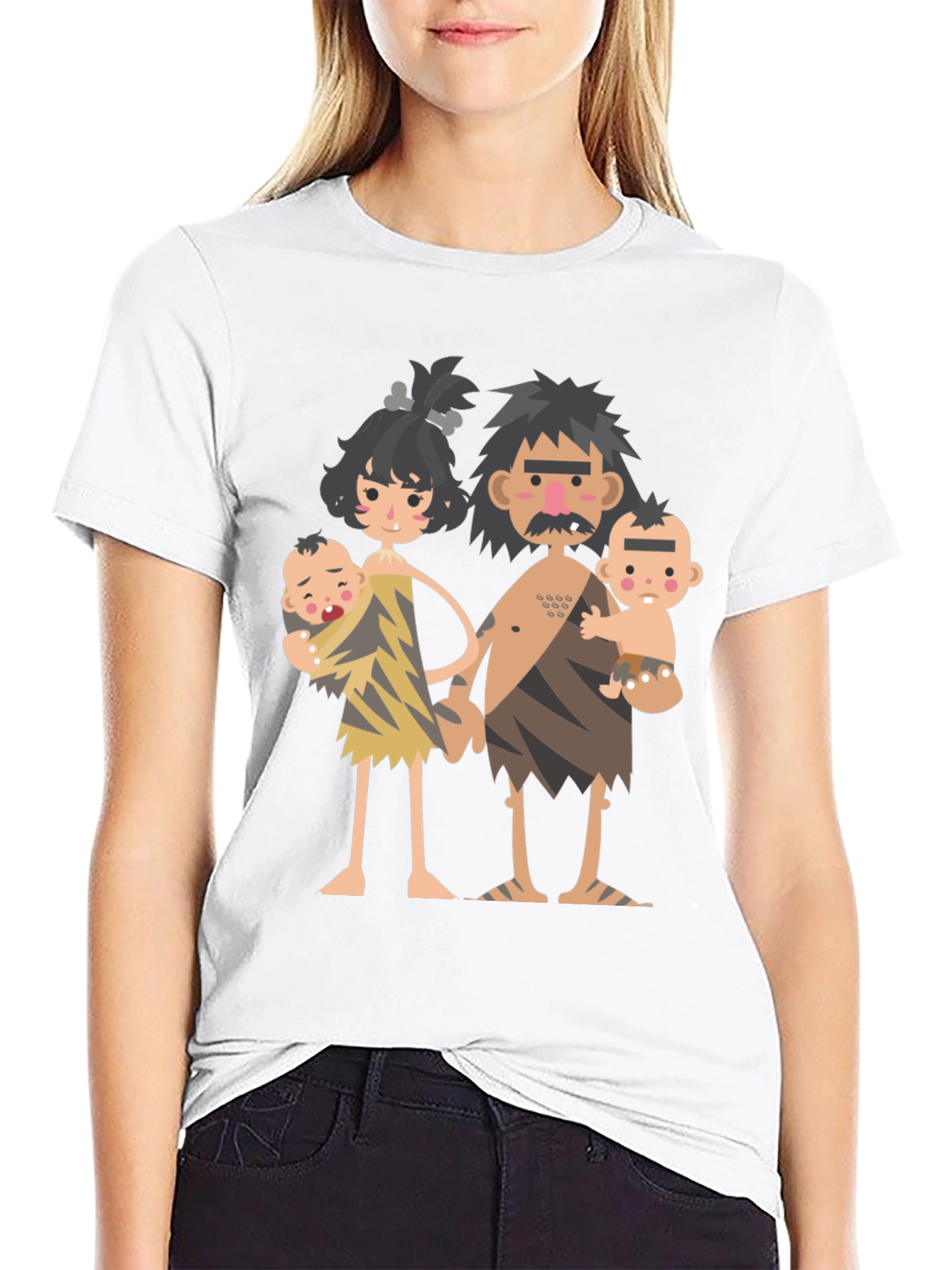 Black Cartoon Caveman Family Graphic T-Shirt view 9