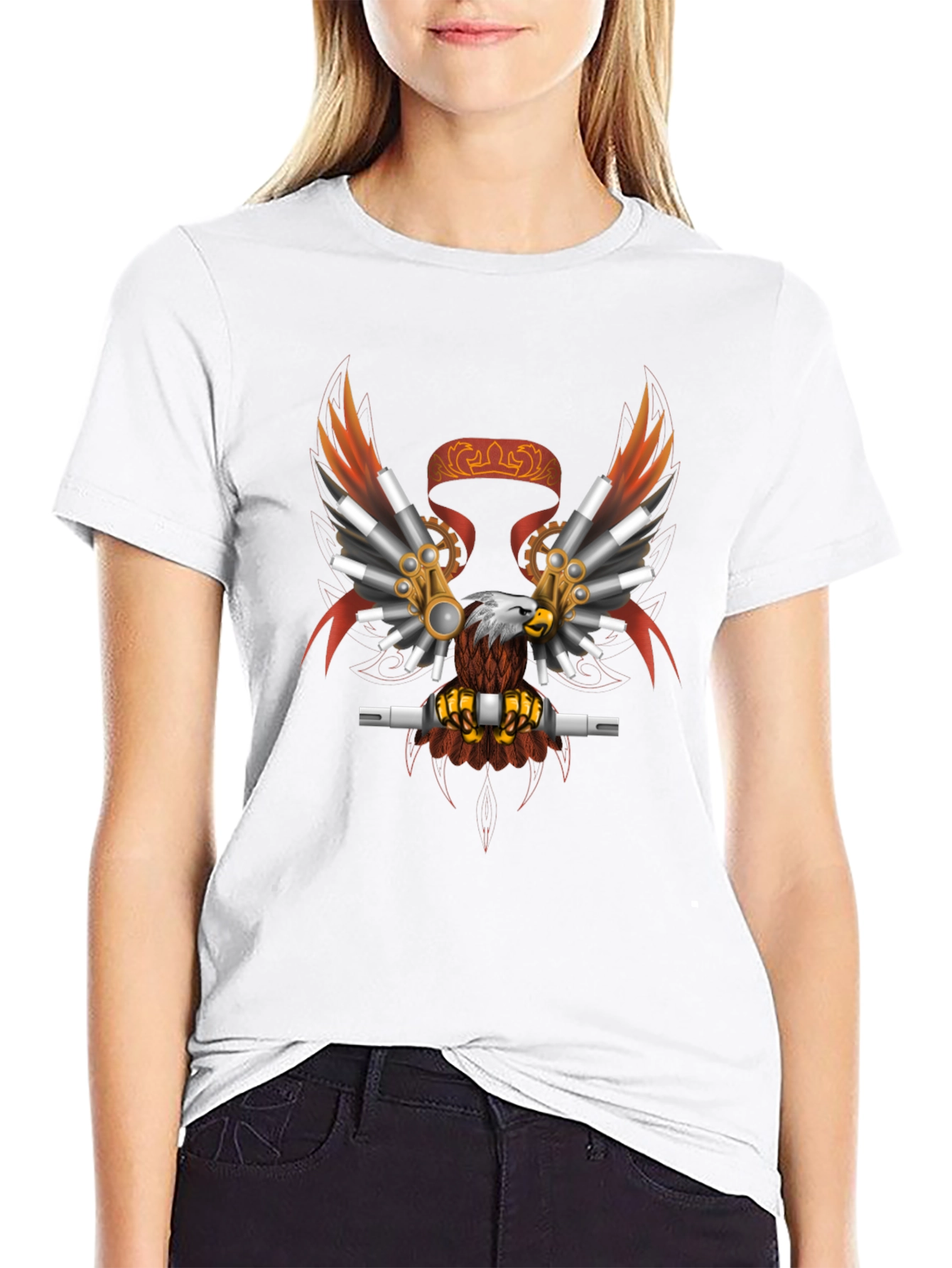 Black Steampunk Eagle Graphic Tee - Black Cotton Blend view 9