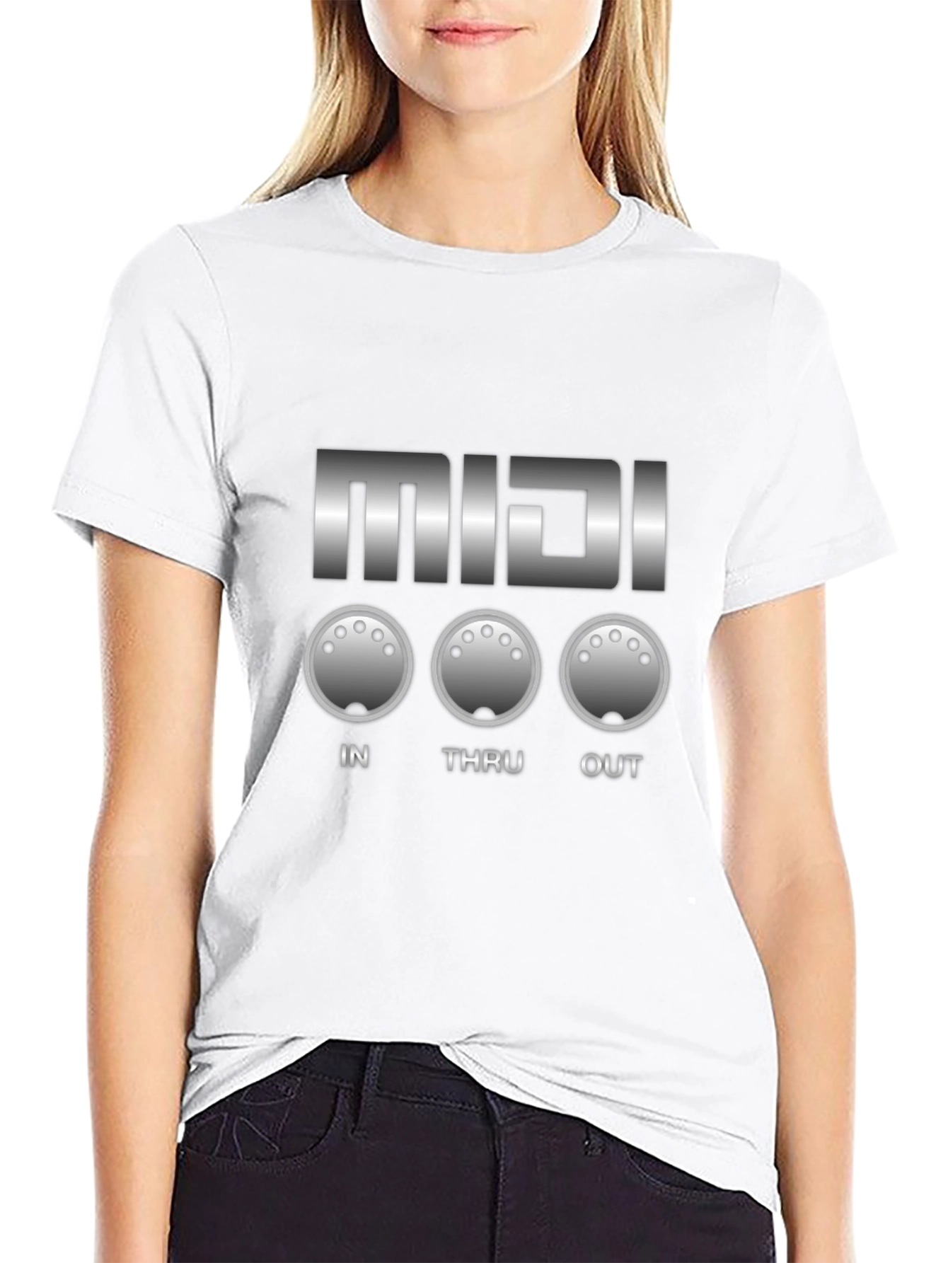 Black MIDI In Thru Out Music Producer T-Shirt view 9