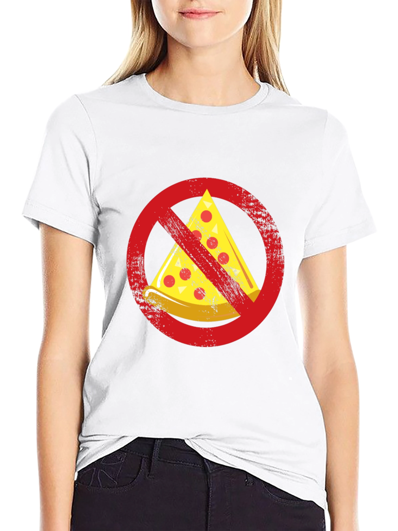 Black No Pizza Zone Graphic Tee - Funny Foodie Shirt view 9