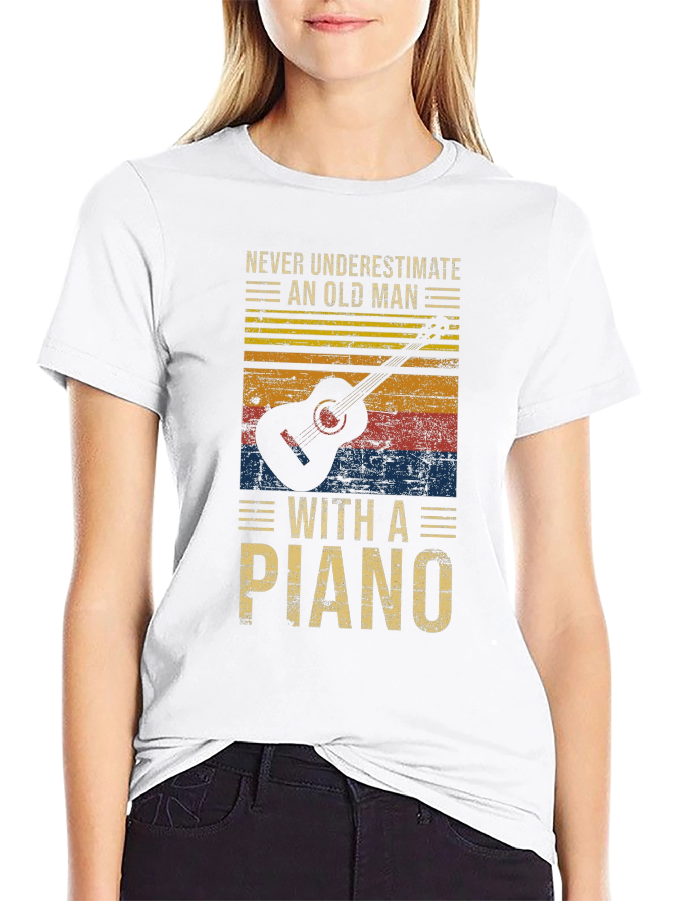 Black Never Underestimate Old Man with a Piano Graphic T-Shirt view 9
