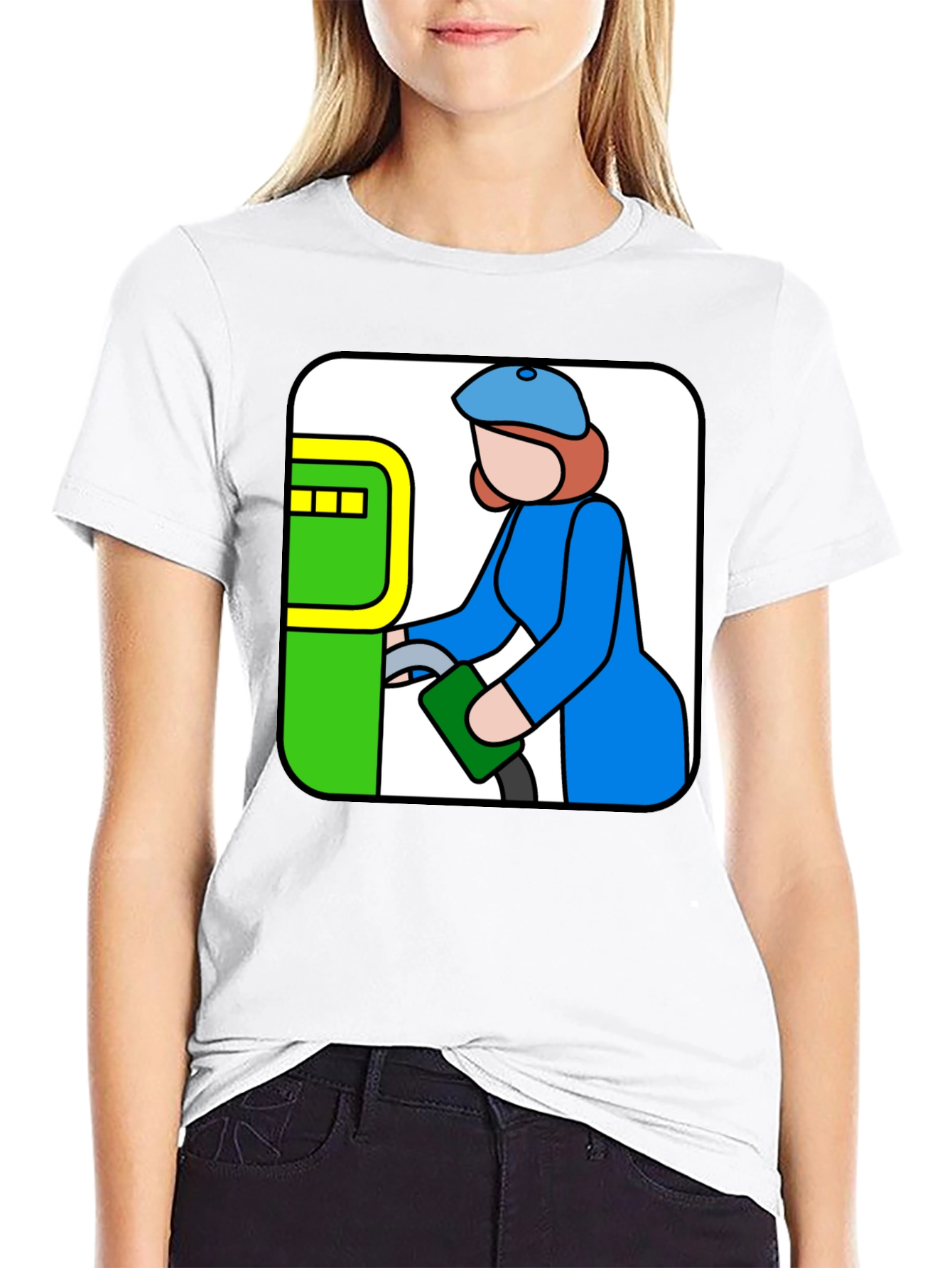 Black Cartoon Gas Station T-Shirt - Black Cotton Tee view 9