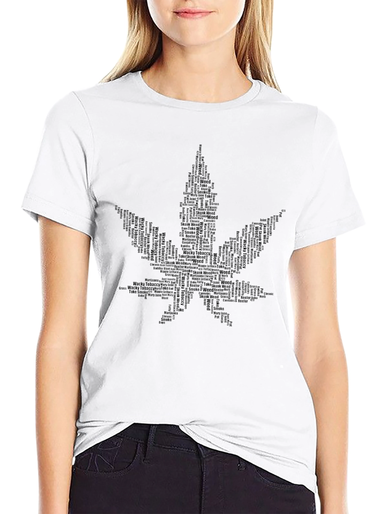 Black Cannabis Leaf Word Art T-Shirt - Black view 9