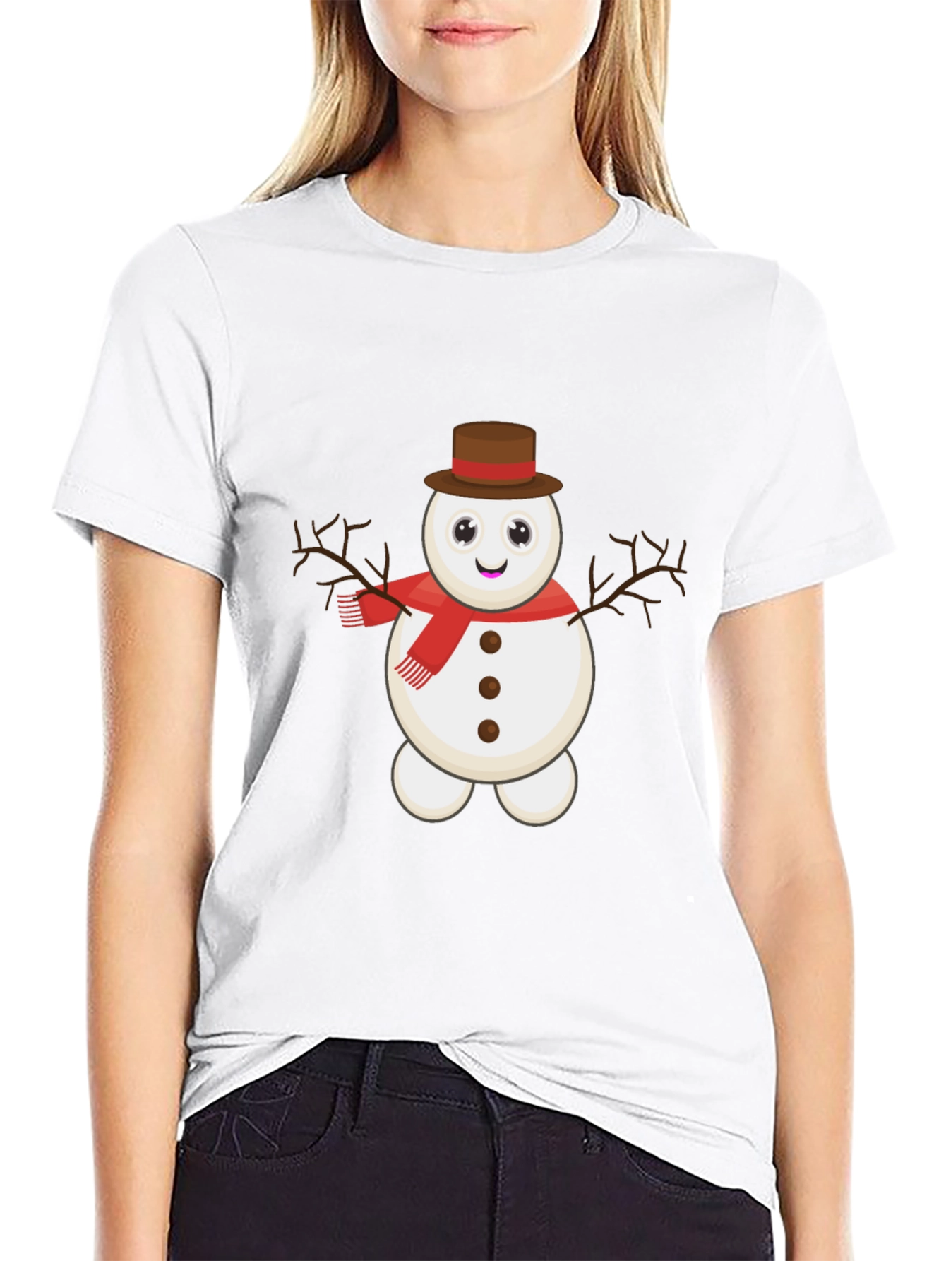 Black Cute Snowman Graphic Tee view 9