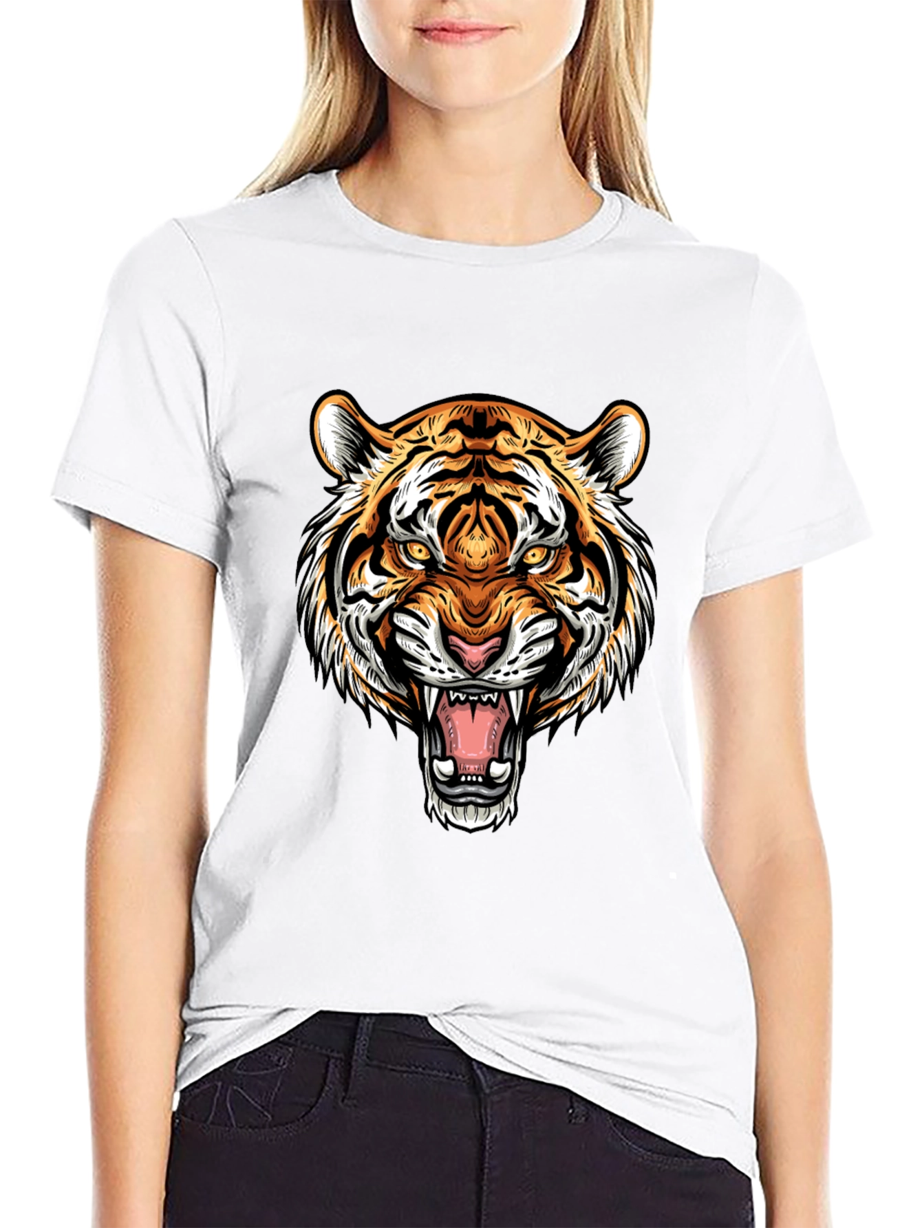 Black Roaring Tiger Graphic Tee - Black Cotton T-Shirt view 9