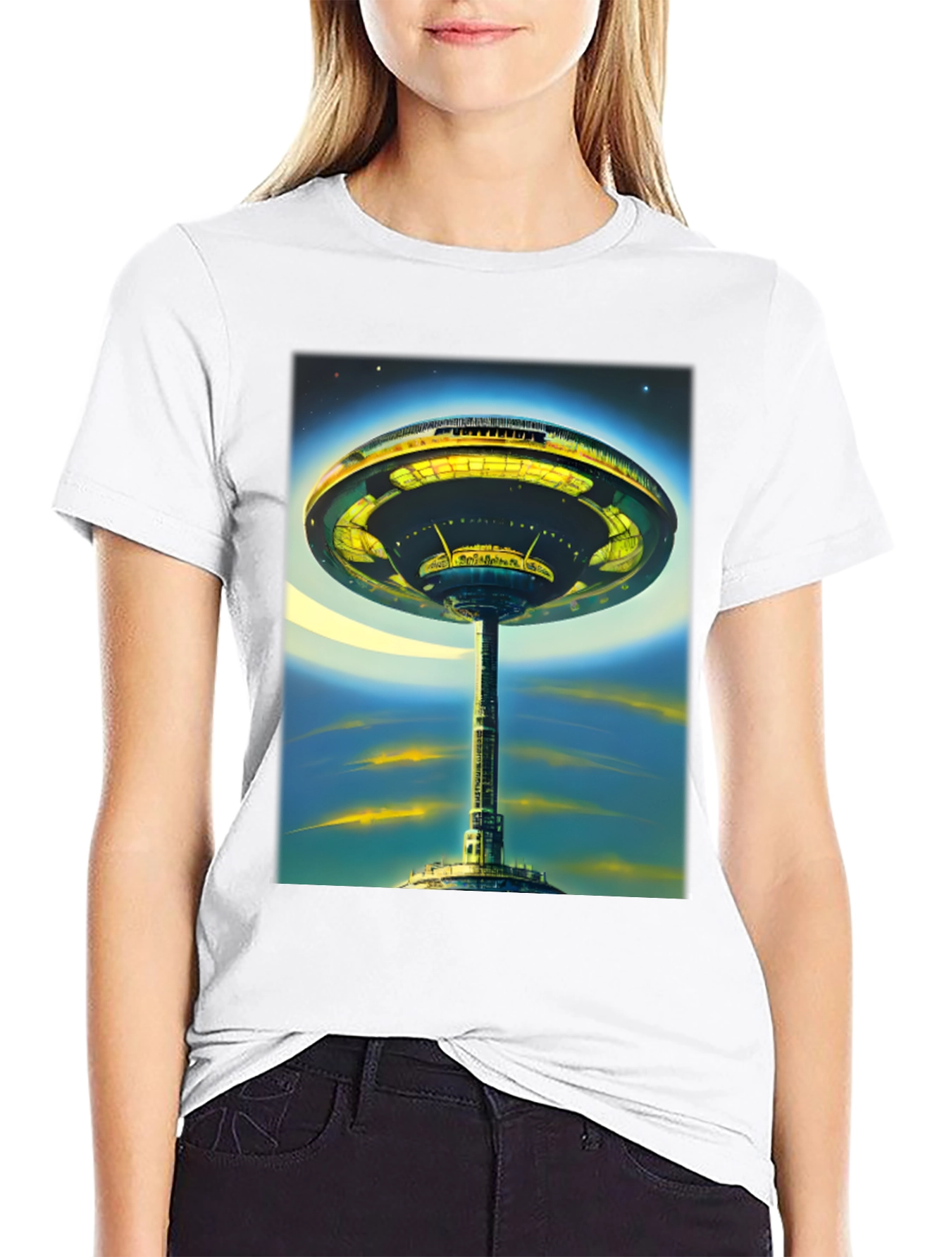 Black Futuristic Cityscape Graphic Tee - Sci-Fi Style view 9
