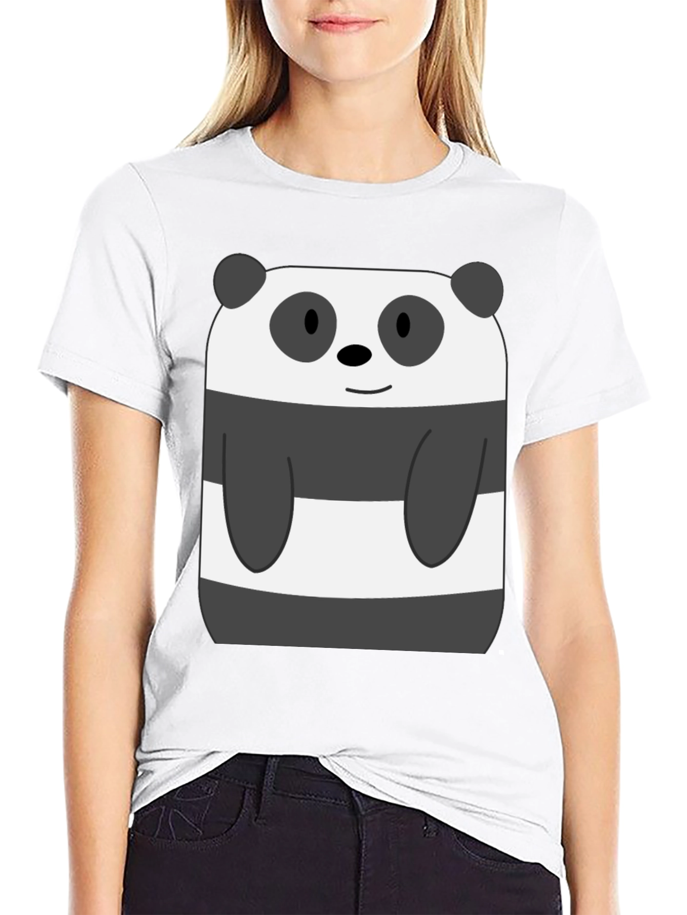 Black Cartoon Panda Bear Graphic Black T-Shirt view 9
