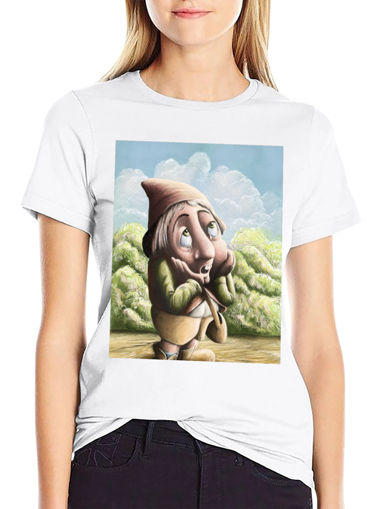 Black Whimsical Gnome T-Shirt - Unique Cartoon Design view 9