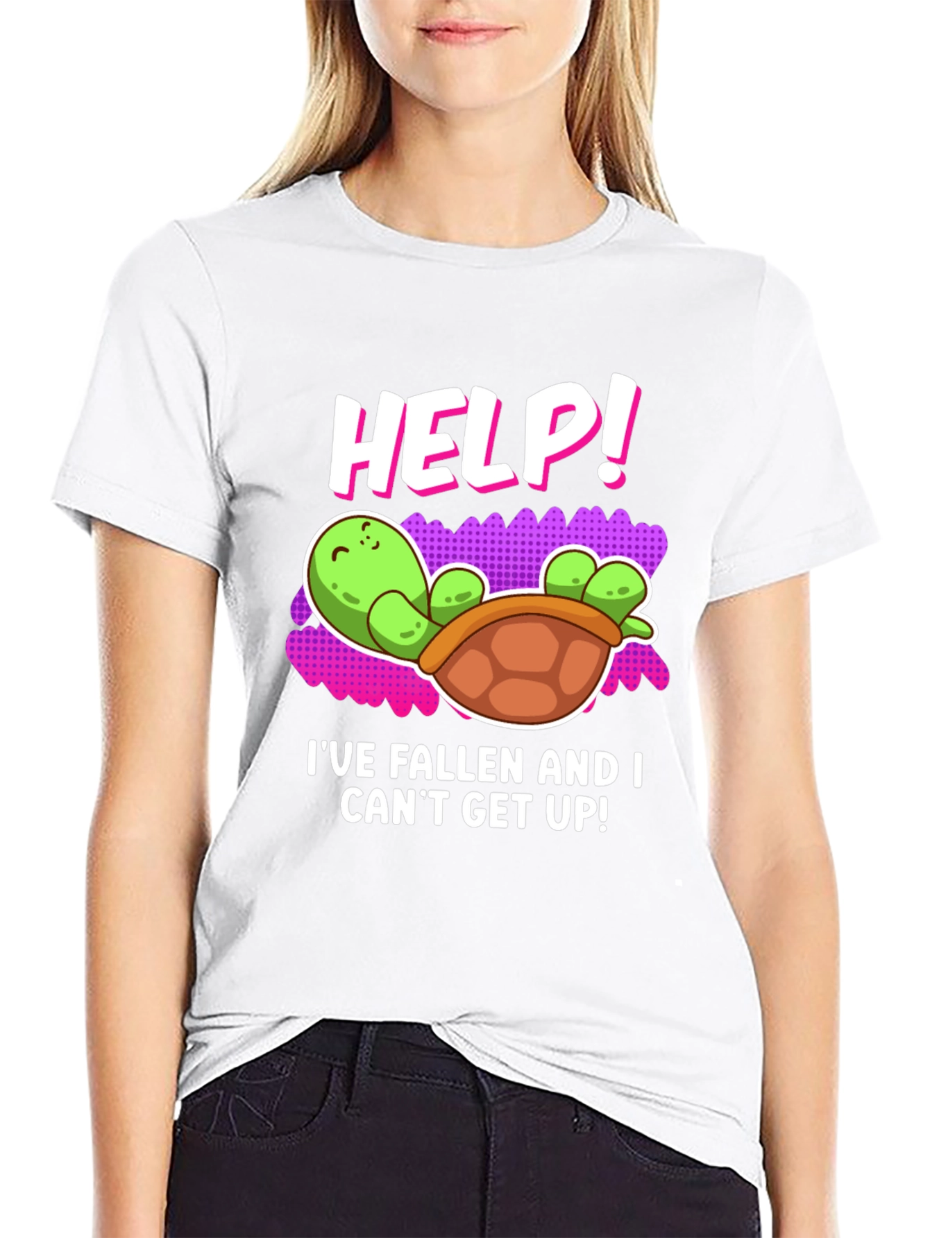 Black Help! Turtle T-Shirt - Funny Fallen Turtle Design view 9