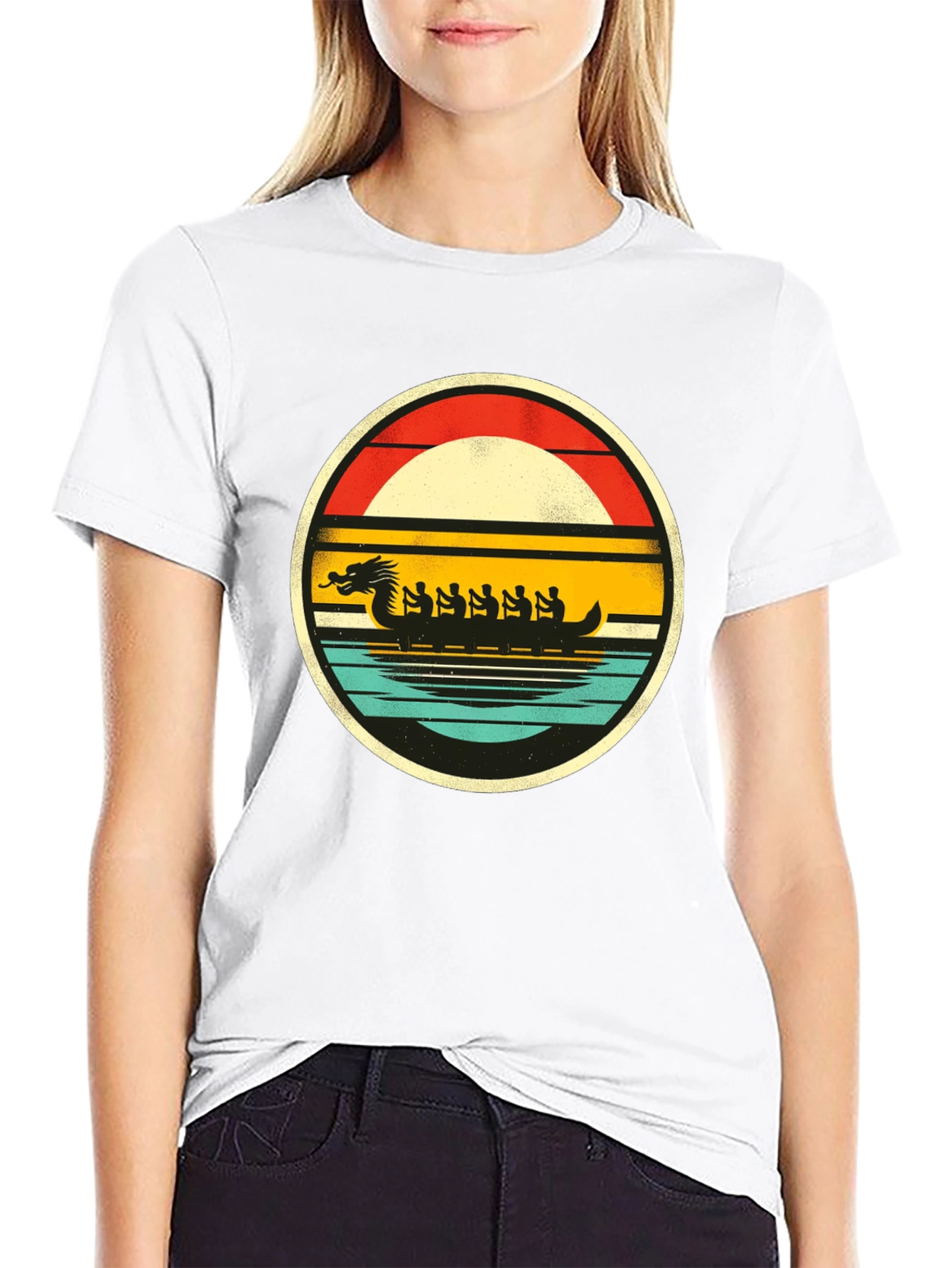 Black Dragon Boat Retro T-Shirt view 9
