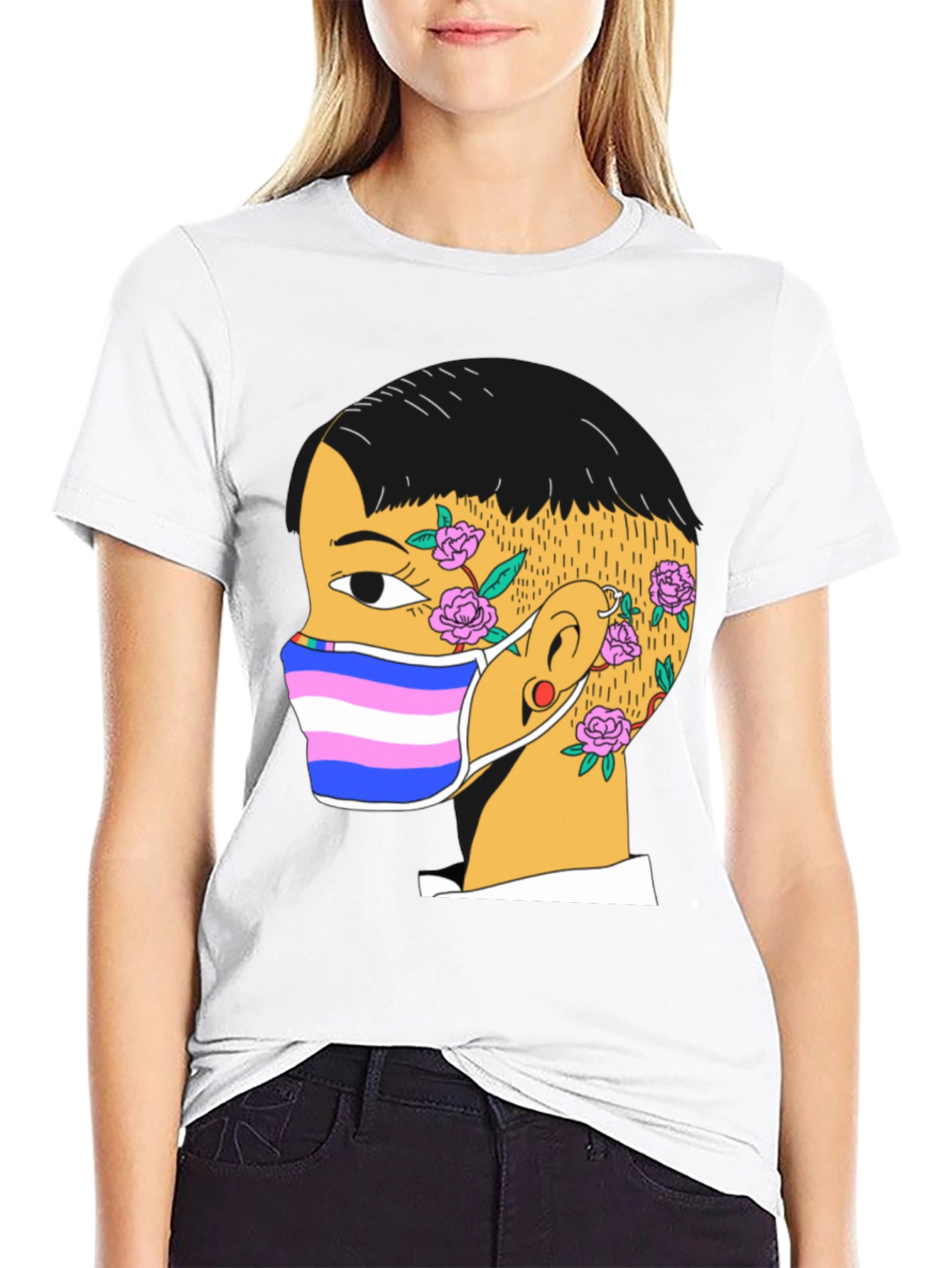 Black Graphic Tee with Trans Pride Mask Design view 9