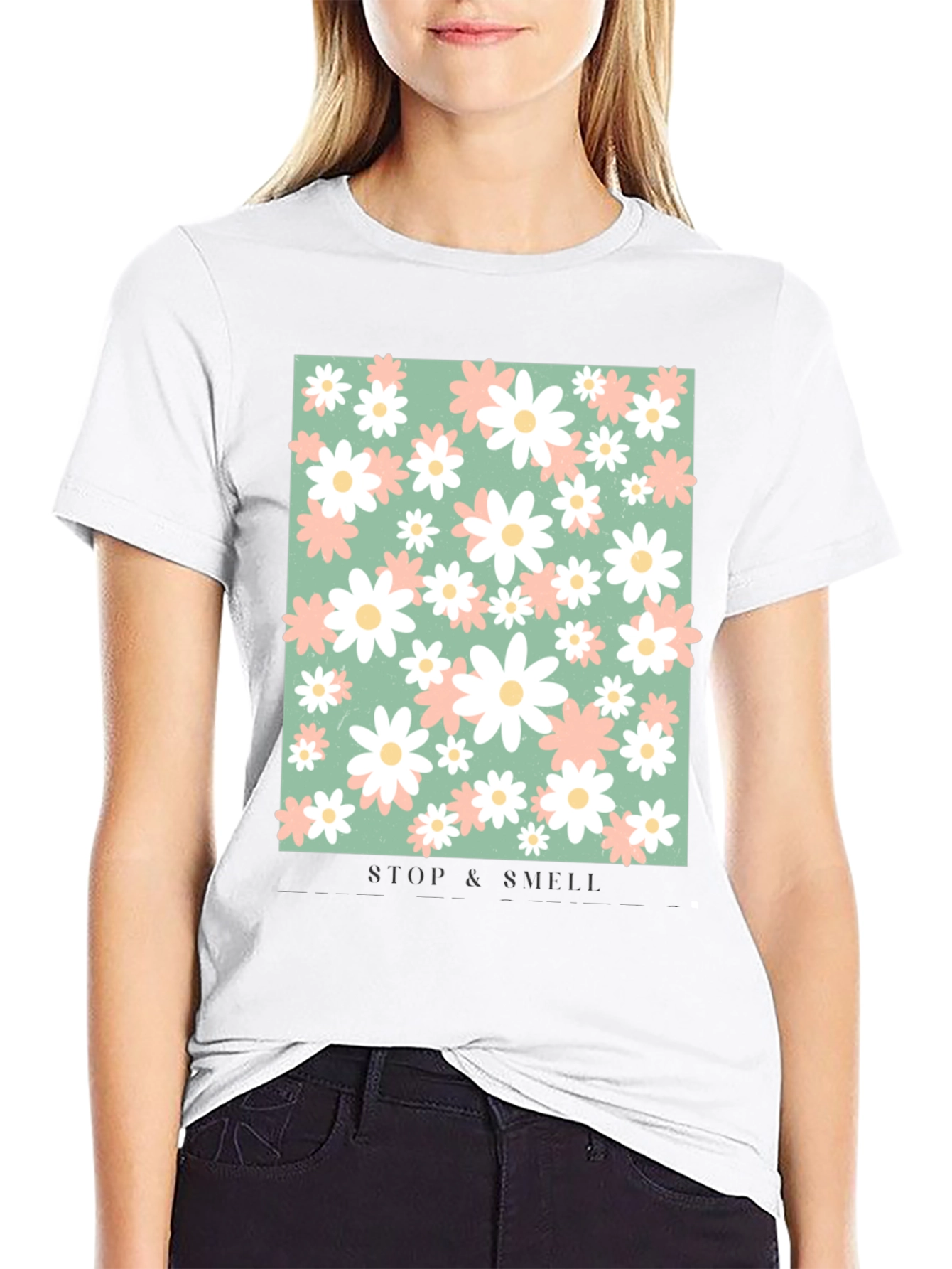 Black Floral Print T-Shirt - Stop and Smell the Flowers view 9