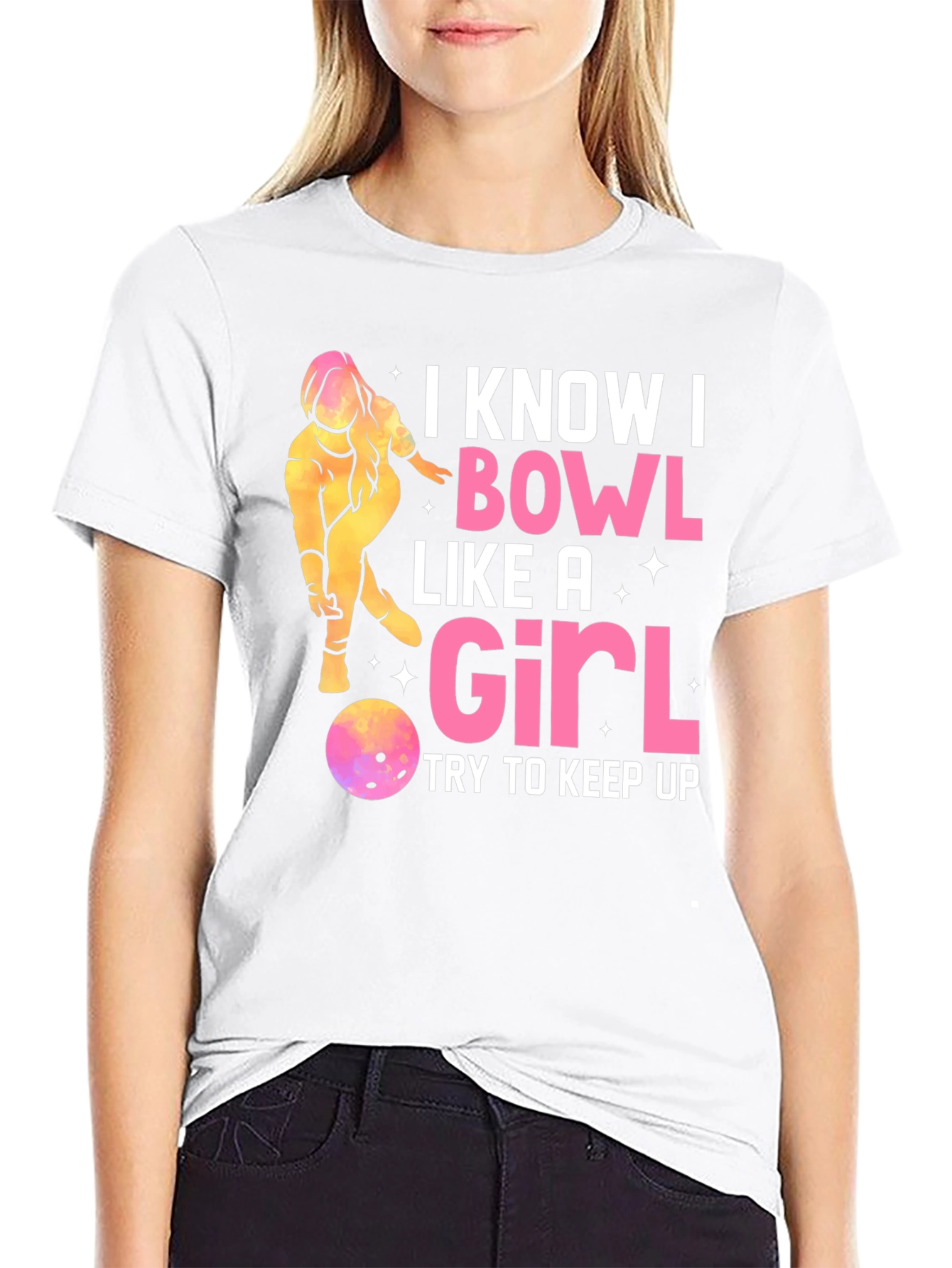 Black I Bowl Like a Girl T-Shirt - Funny Bowling Tee view 9
