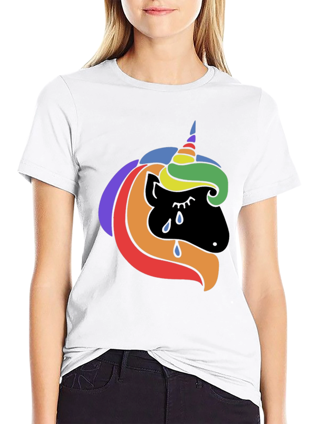 Black Rainbow Unicorn Crying Black T-Shirt view 9