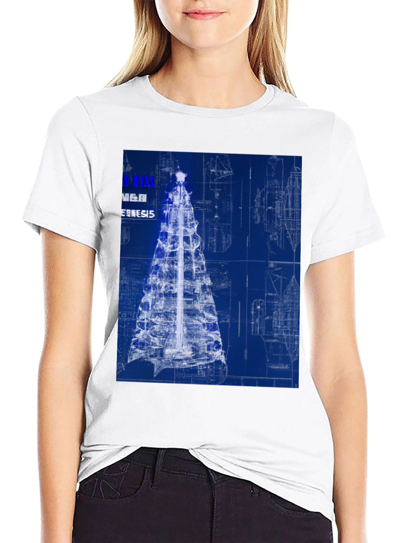 Black Blueprint Christmas Tree Graphic Tee view 9