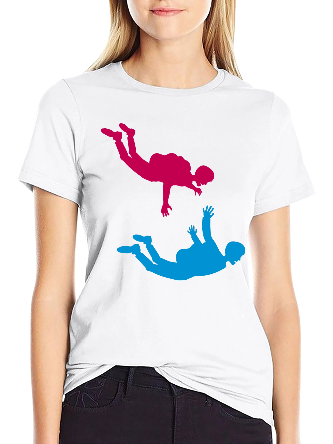 Black Skydiving Silhouette Graphic Tee - Black Cotton Blend view 9