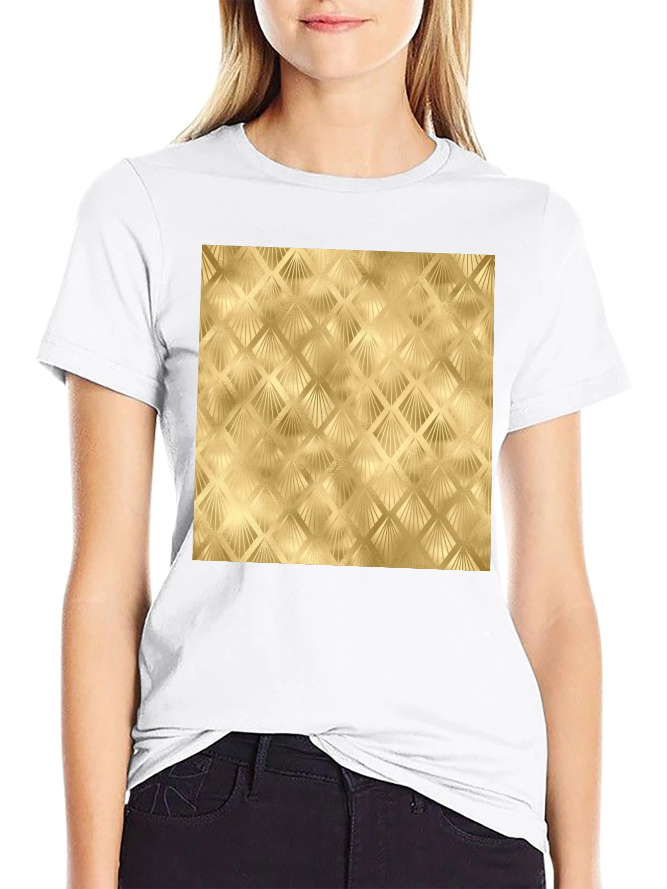 Black Golden Art Deco Pattern Black T-Shirt view 9