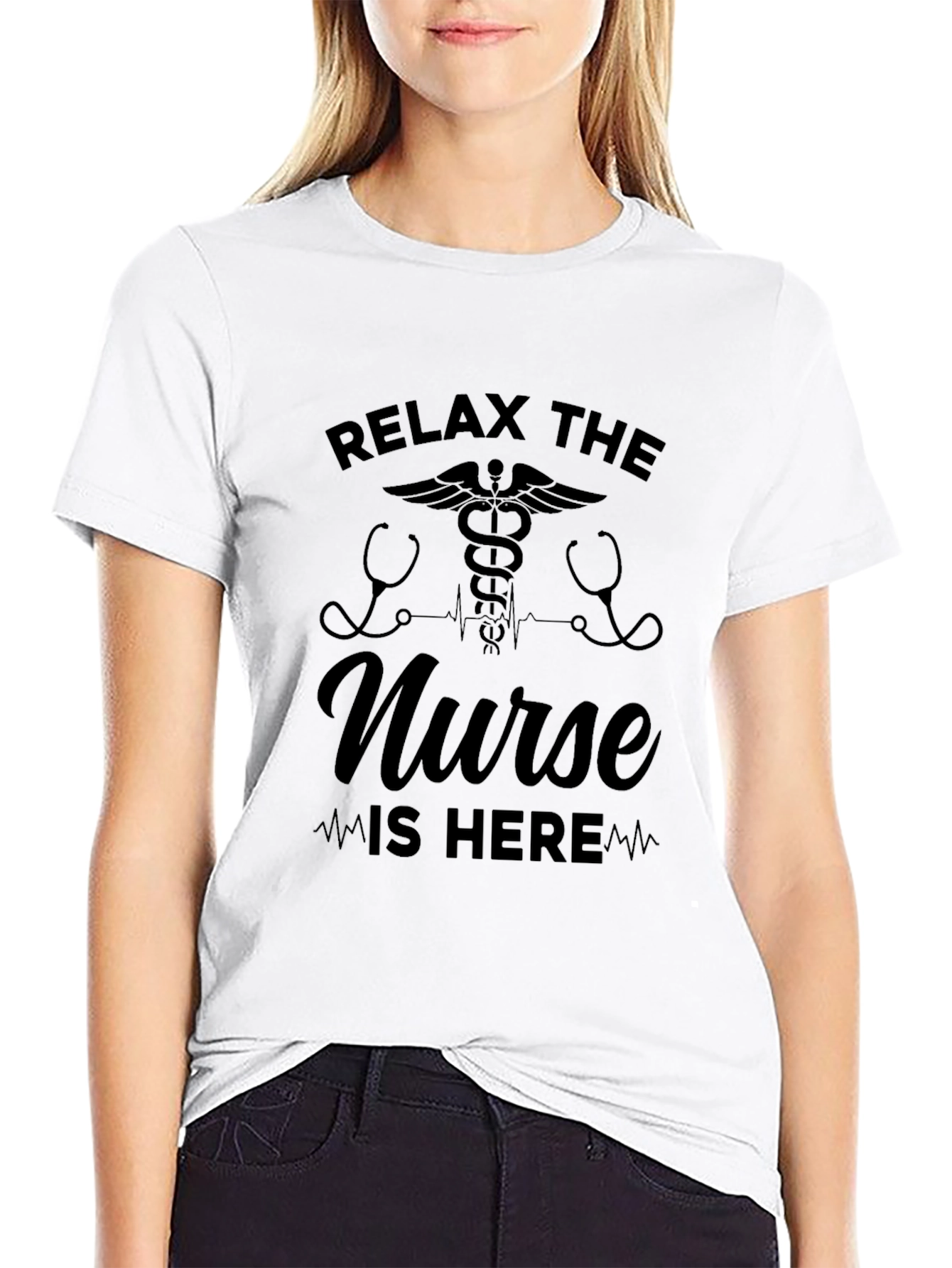 Black Relax the Nurse is Here Black T-Shirt view 9