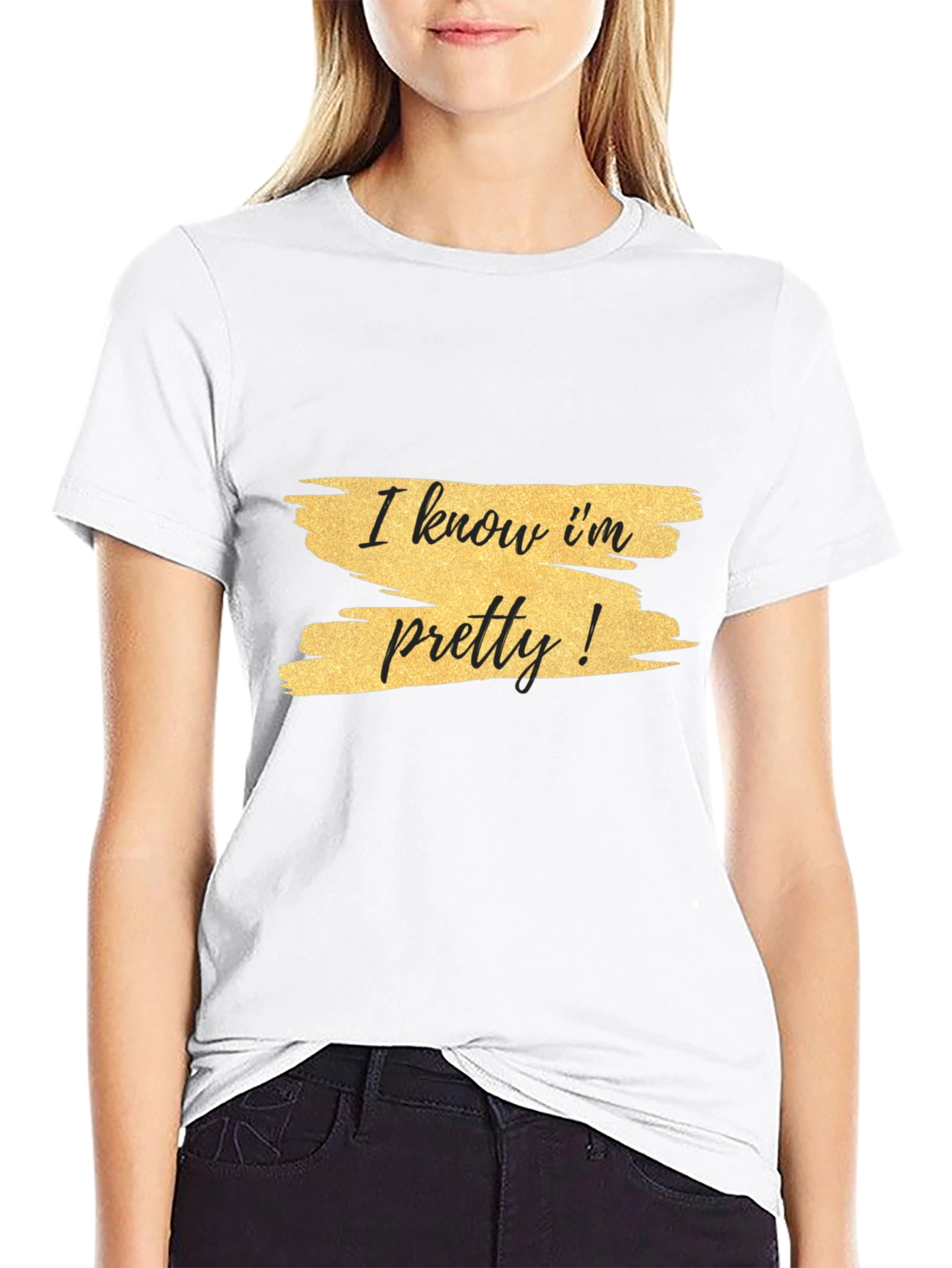 Black I Know I'm Pretty! Graphic Tee - Black view 9