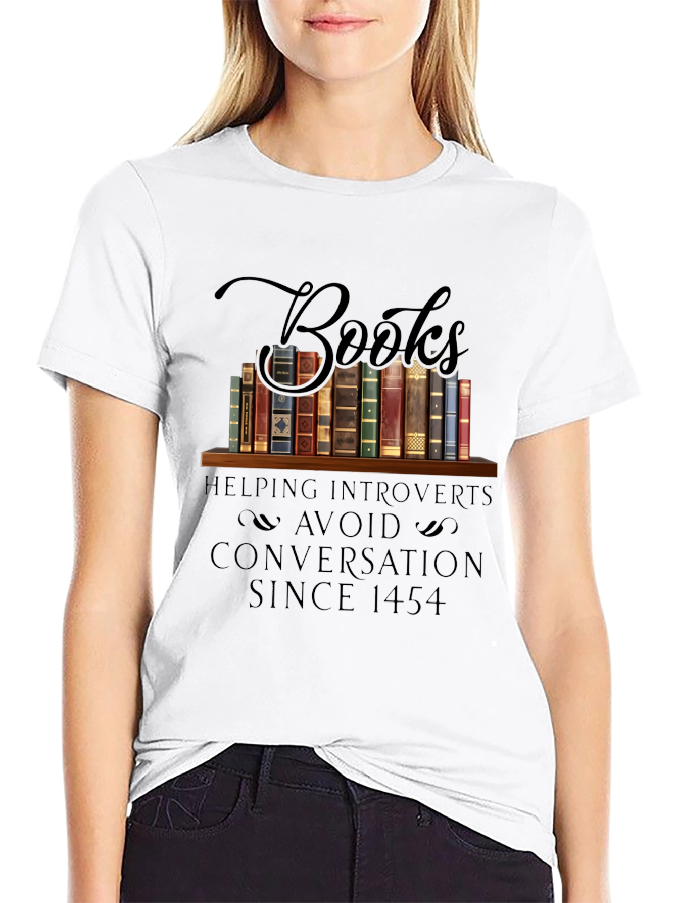 Black Introvert Book Lover T-Shirt: Avoid Conversations Since 1454 view 9