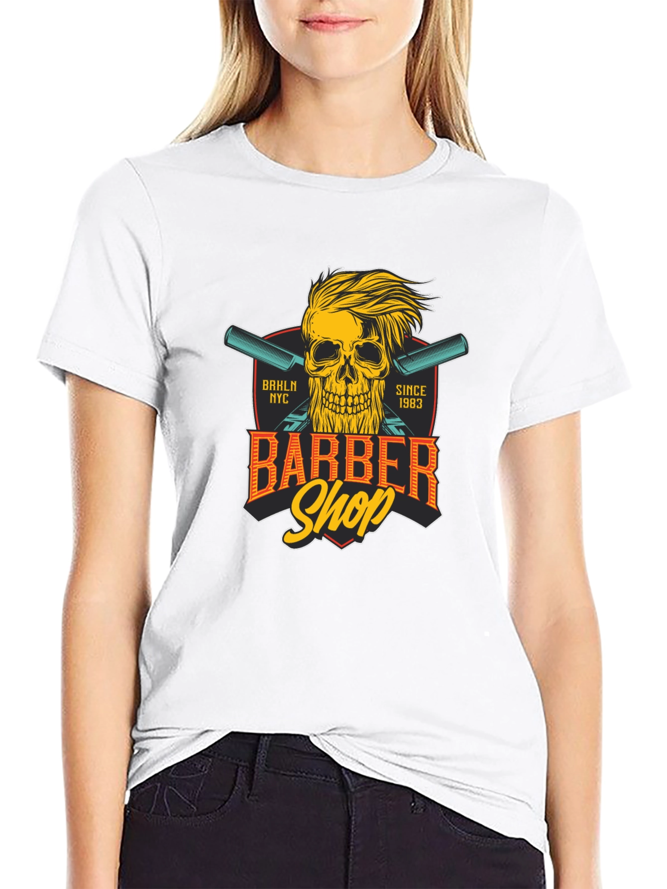Black Barber Shop Skull T-Shirt - Est. 1983 view 9