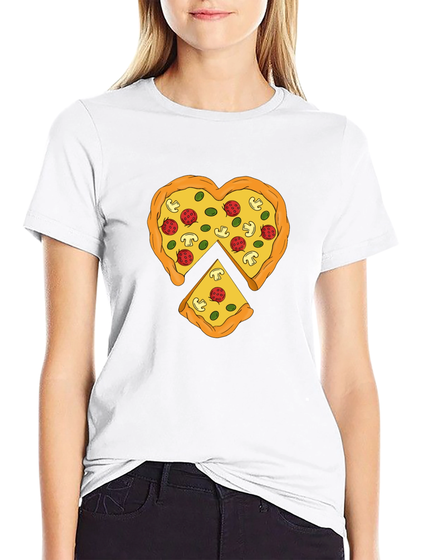 Black Pizza Heart Graphic Tee - Funny Food Lover T-Shirt view 9