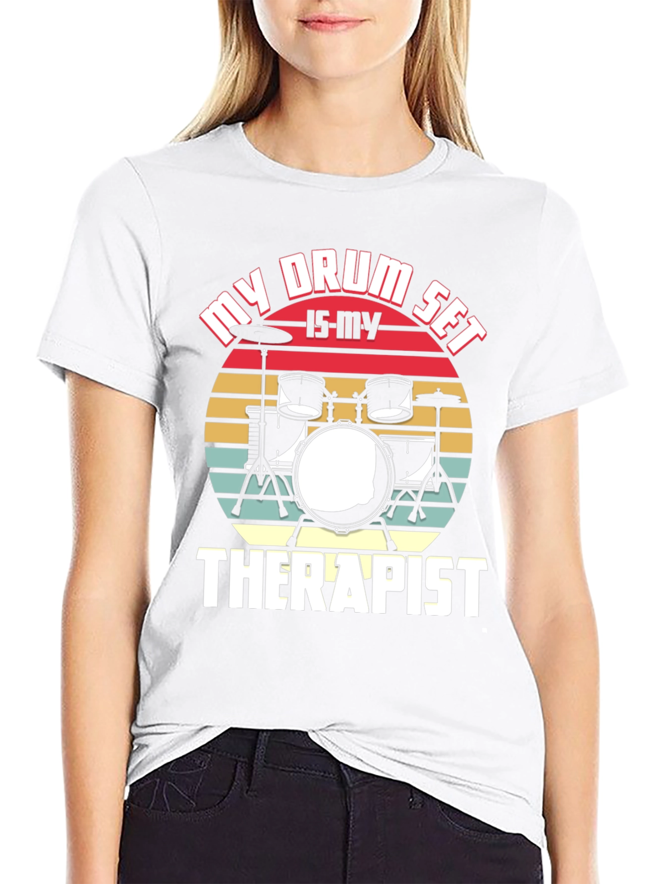 Black Drum Set Therapist Graphic Tee view 9