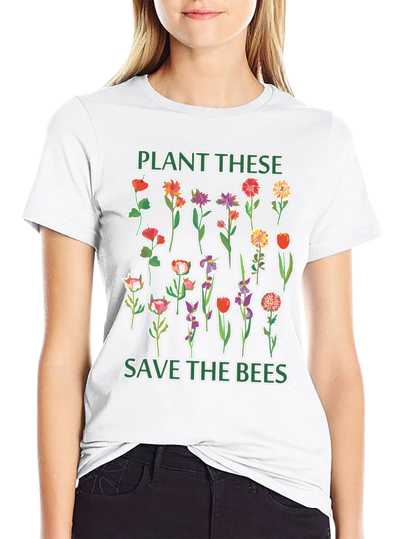 Black Plant These Save The Bees Graphic Tee view 9