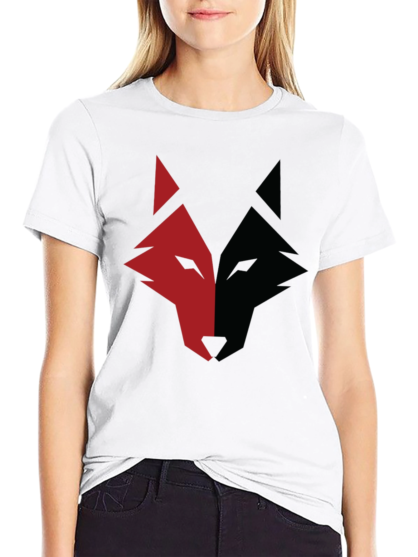 Black Red and Black Wolf Graphic Print T-Shirt view 9
