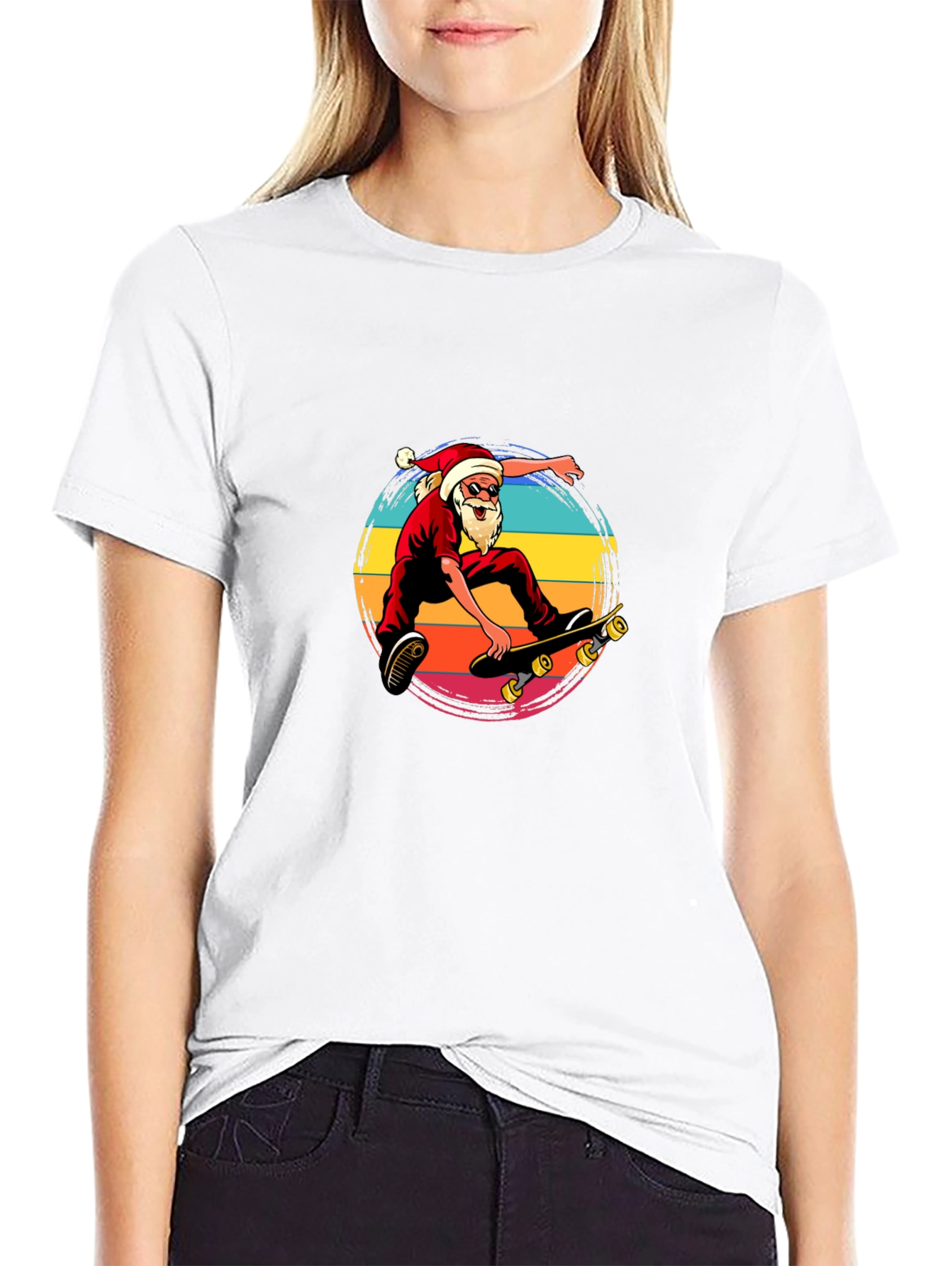 Black Skateboarding Santa T-Shirt view 9