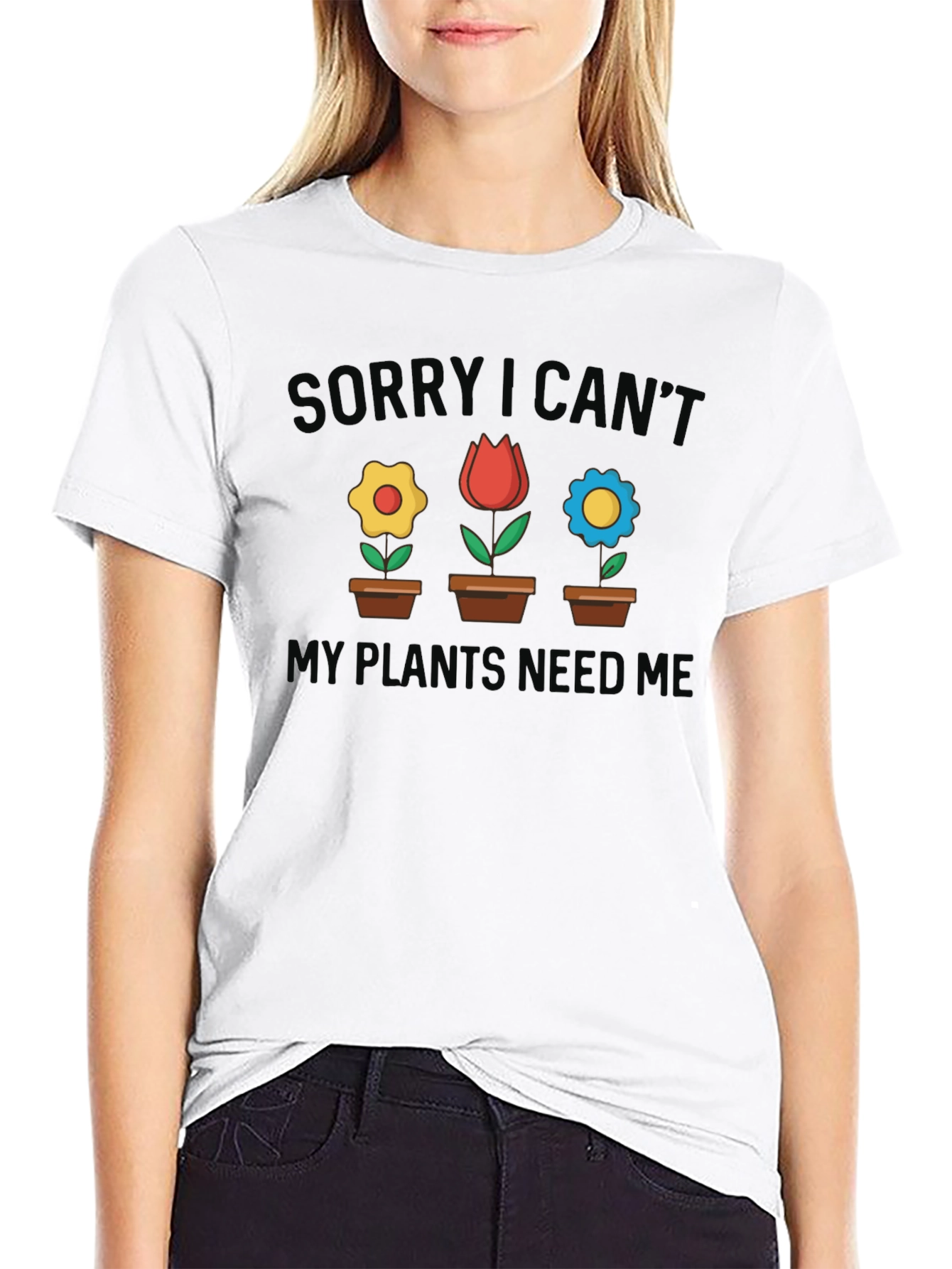 Black Plant Lover T-Shirt - Sorry I Can't My Plants Need Me view 9