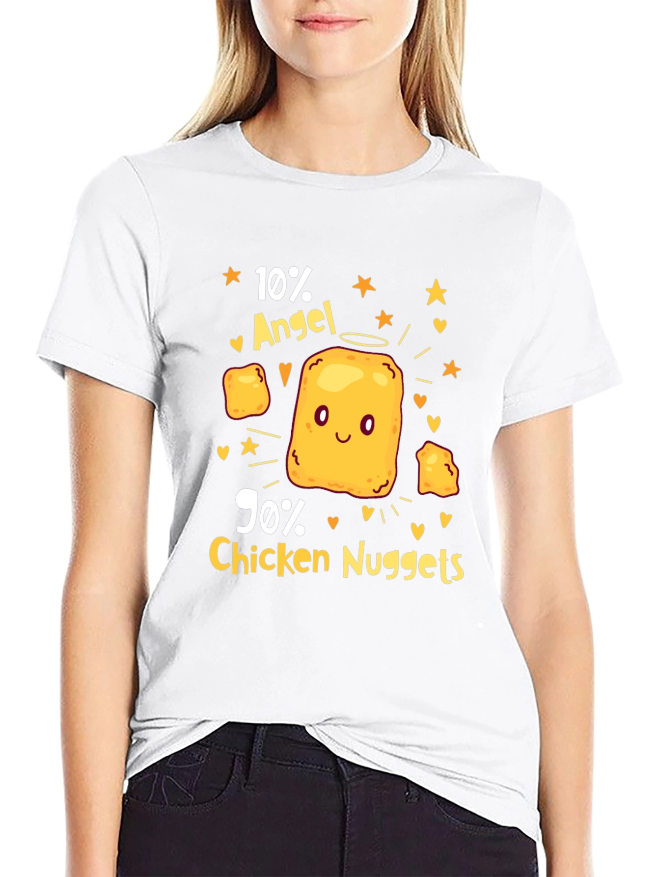 Black Funny 10% Angel 90% Chicken Nuggets Black T-Shirt view 9