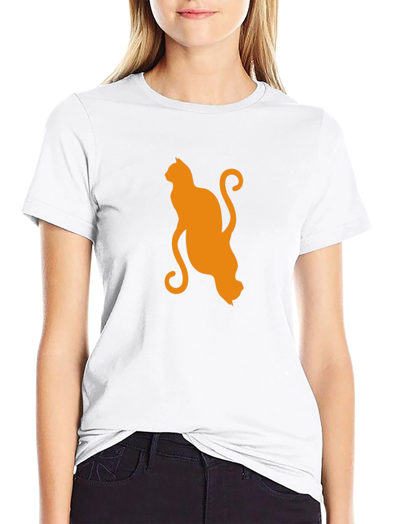Black Orange Cat Silhouette Black T-Shirt view 9