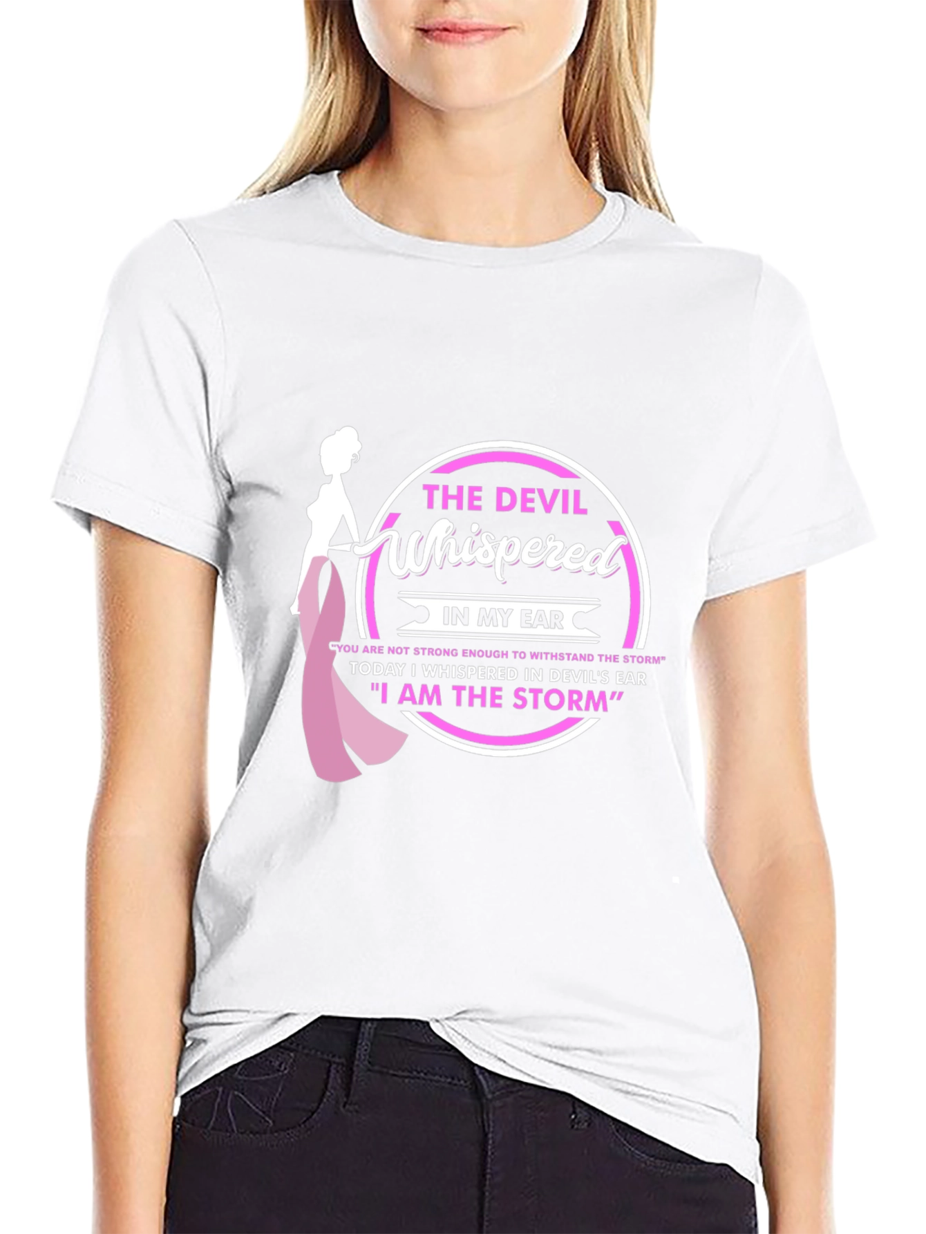 Black The Devil Whispered T-Shirt - Breast Cancer Awareness view 9