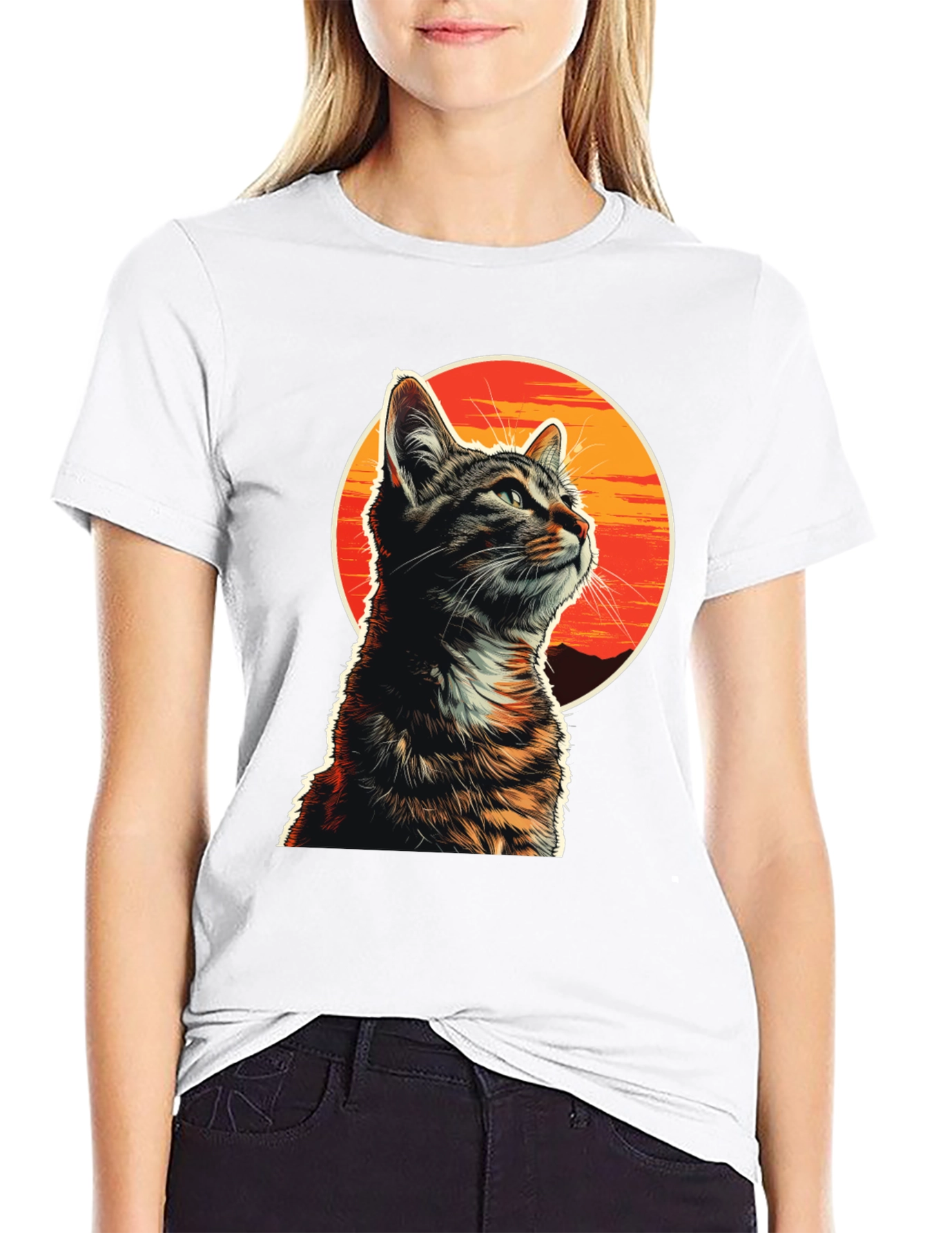 Black Sunset Cat Graphic T-Shirt - Unique Design view 9