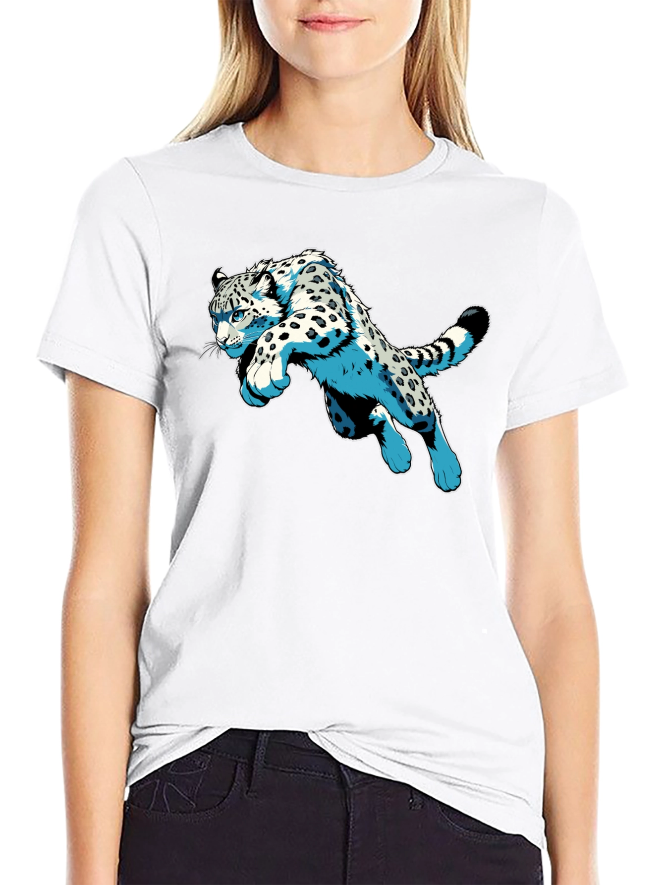 Black Snow Leopard Graphic Print Black T-Shirt view 9