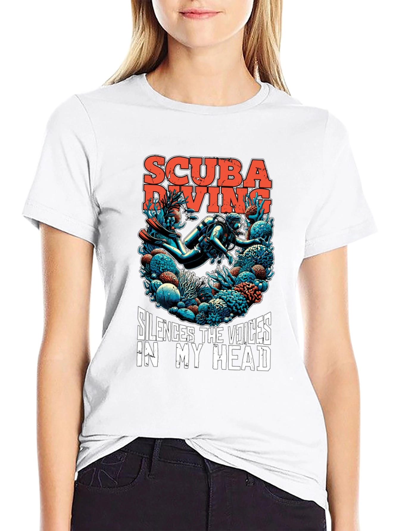 Black Scuba Diving T-Shirt - Silences the Voices Graphic Tee view 9