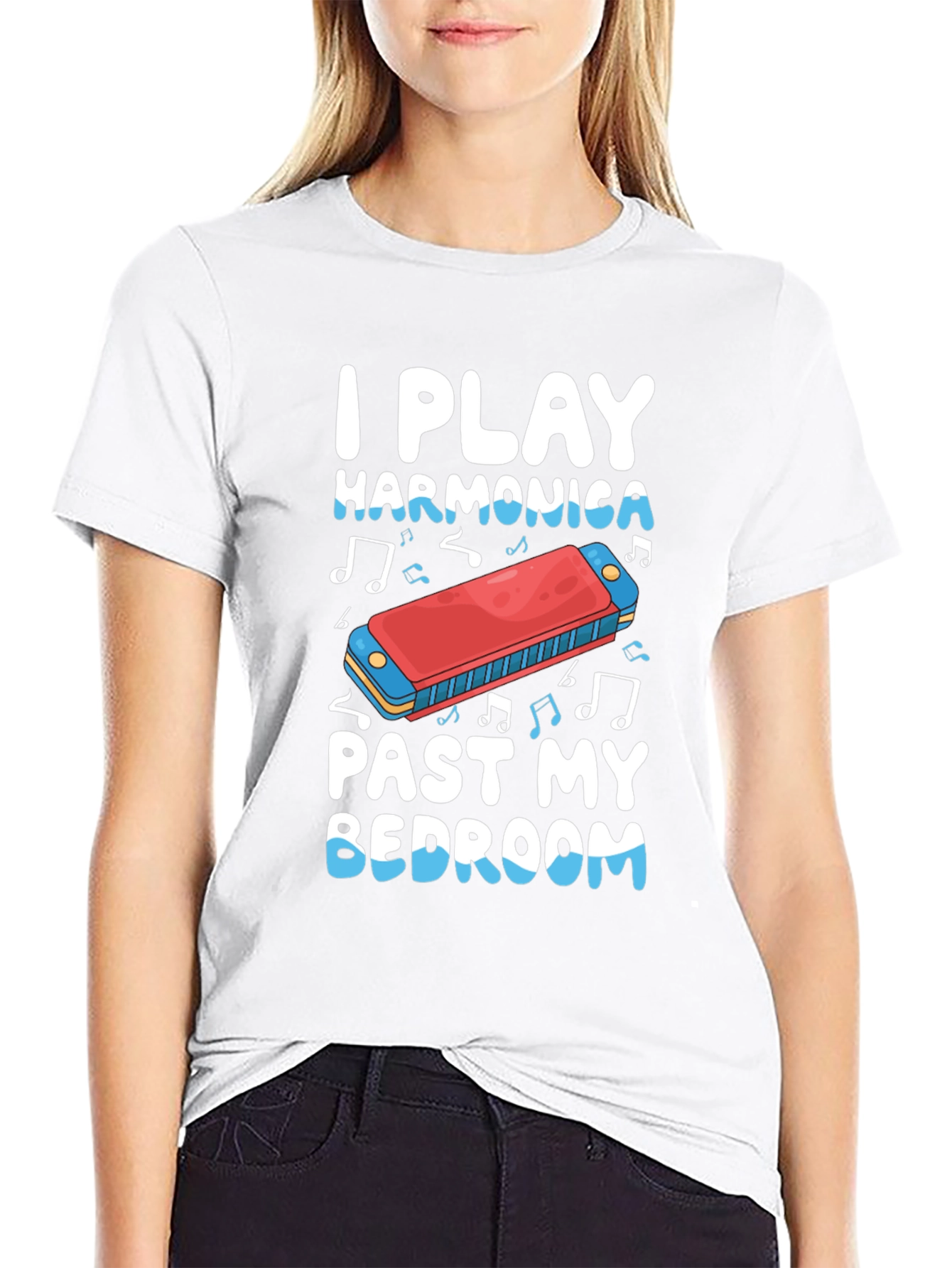 I Play Harmonica Past My Bedroom Black T-Shirt - 9