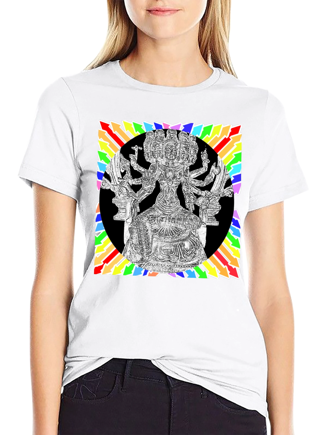 Black Black T-Shirt with Colorful Hindu Deity Graphic view 9