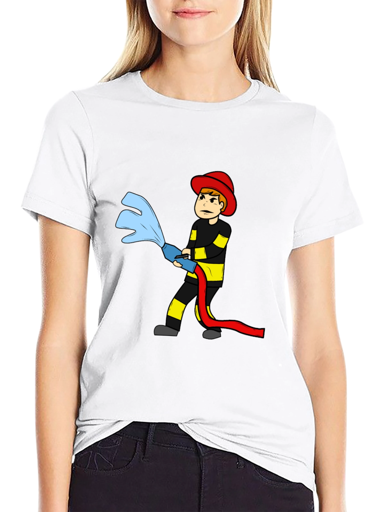 Black Cartoon Firefighter T-Shirt view 9