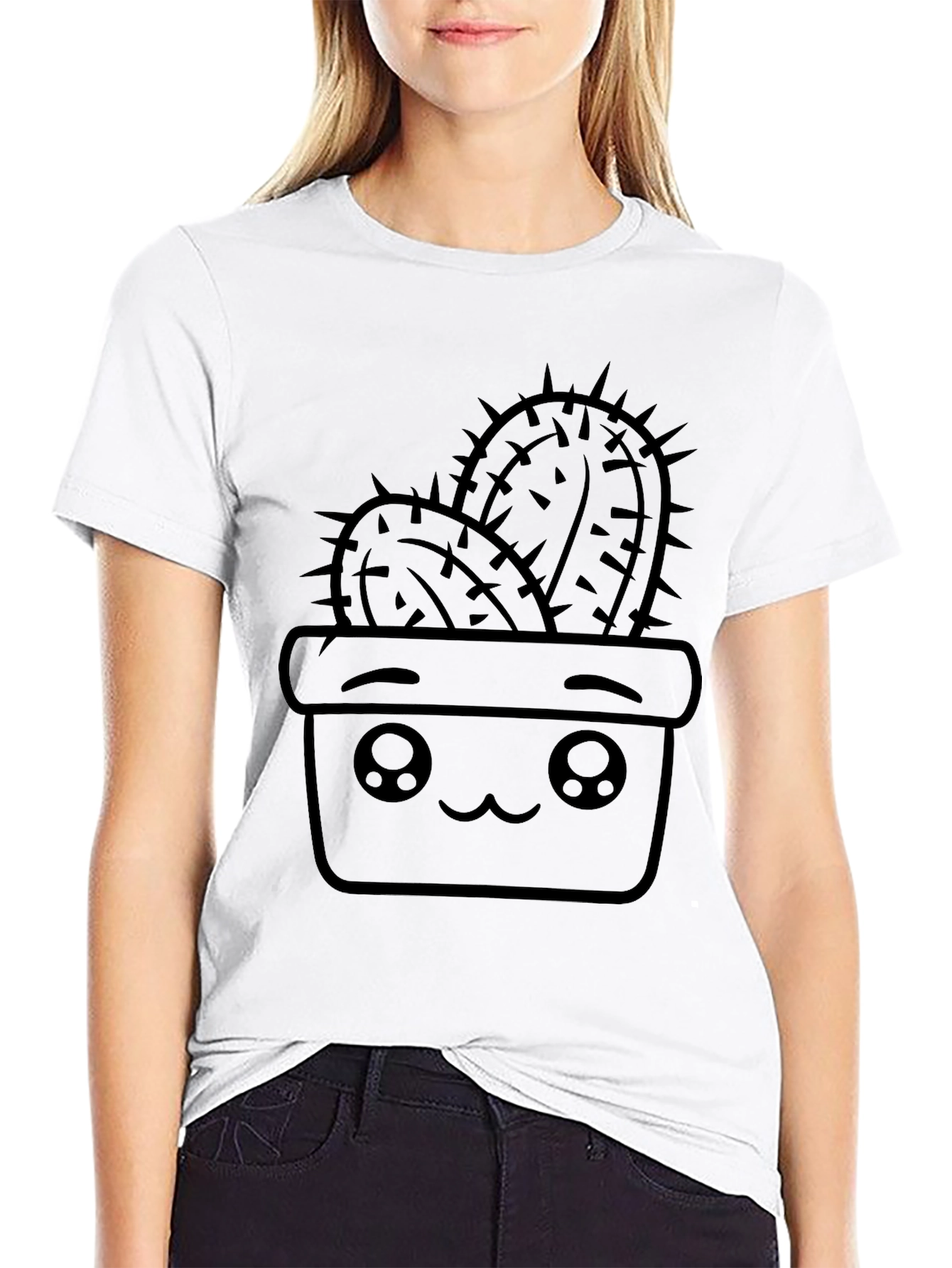 Black Cute Cactus in Pot Black T-Shirt view 9