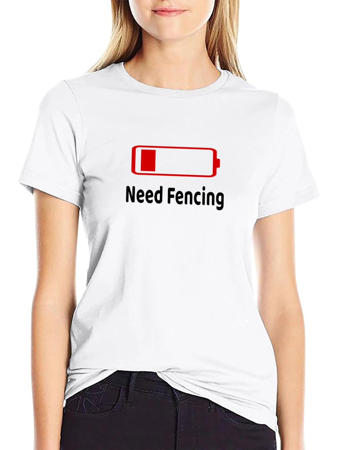 Black Need Fencing T-Shirt Low Battery Black Cotton Tee view 9