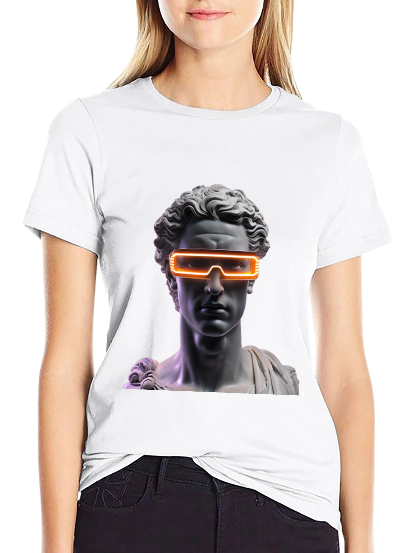 Black Neon Statue Graphic Tee - Modern Art T-Shirt view 9