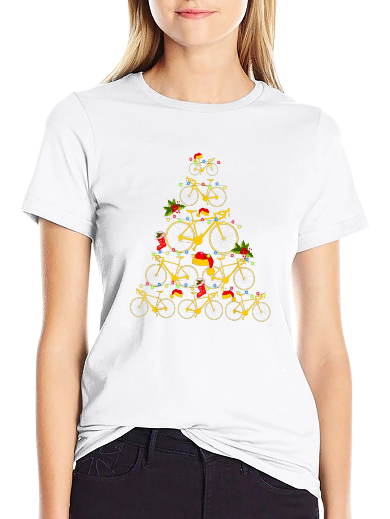 Black Bicycle Christmas Tree Graphic Tee view 9